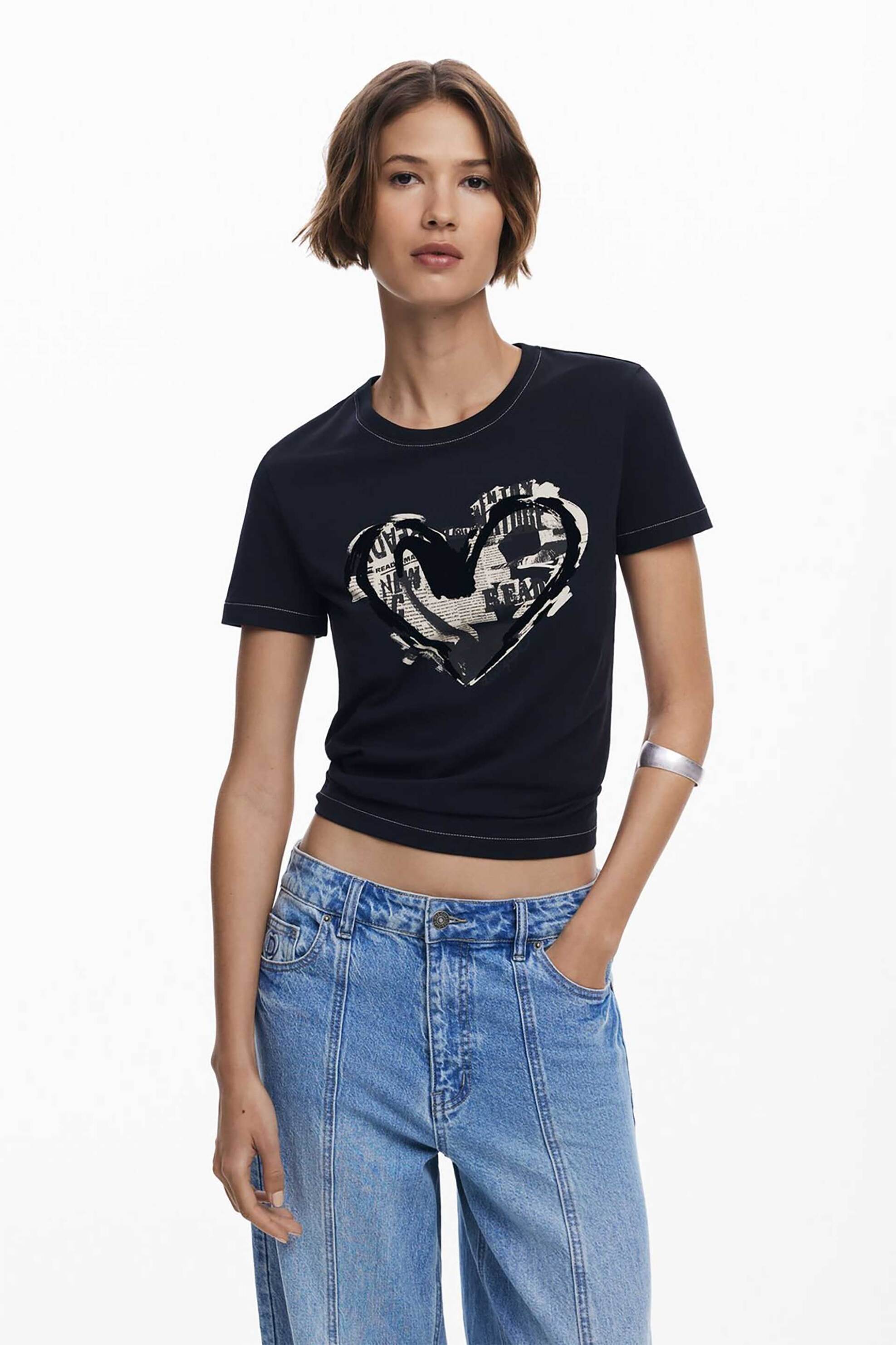 Desigual γυναικείο T-shirt με letter print Regular Fit "Core" - 25WWTK04 Μαύρο