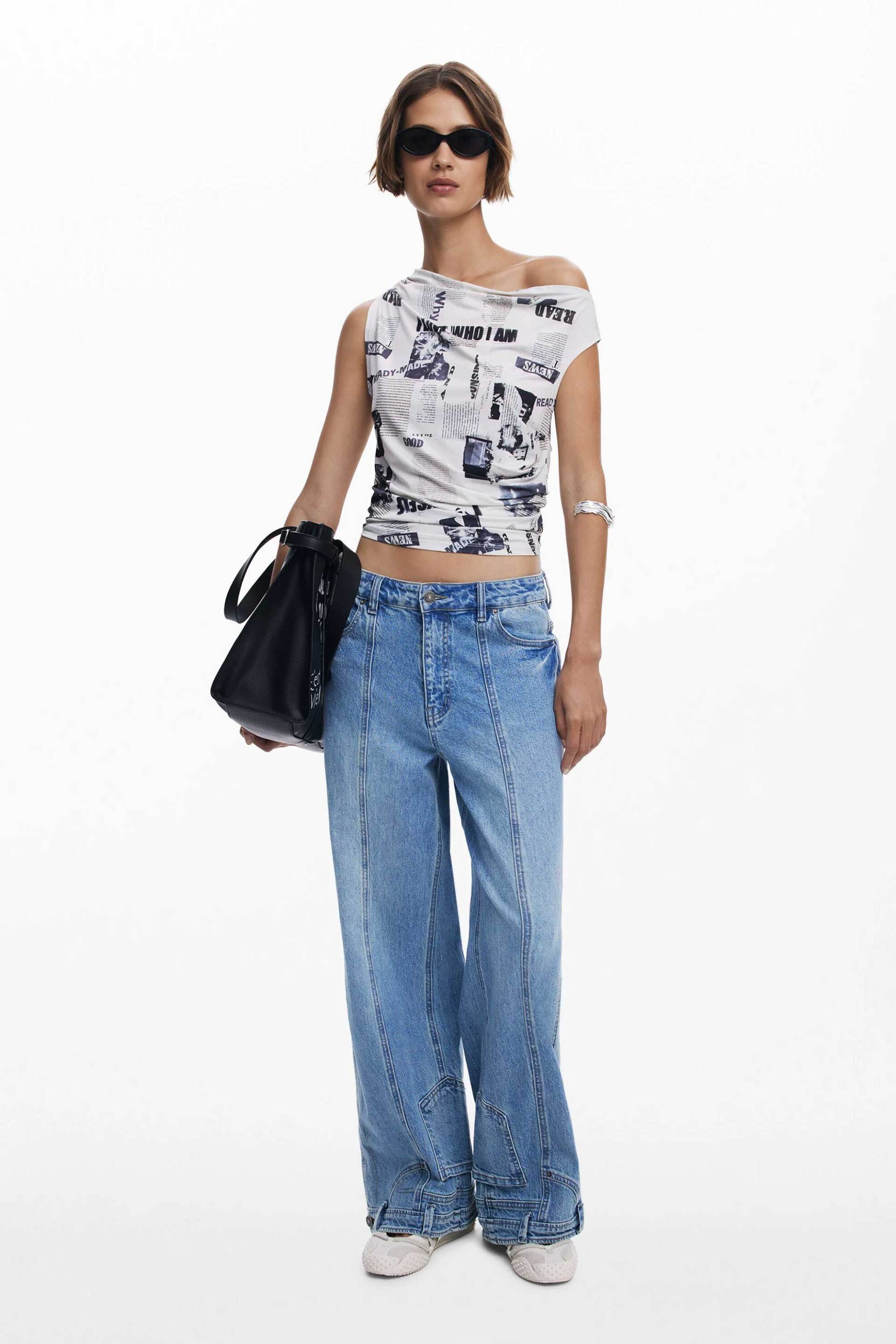 Desigual γυναικεία αμάνικη μπλούζα ντραπέ Regular Fit "Breaking News" - 25WWTK10 Λευκό φωτογραφία