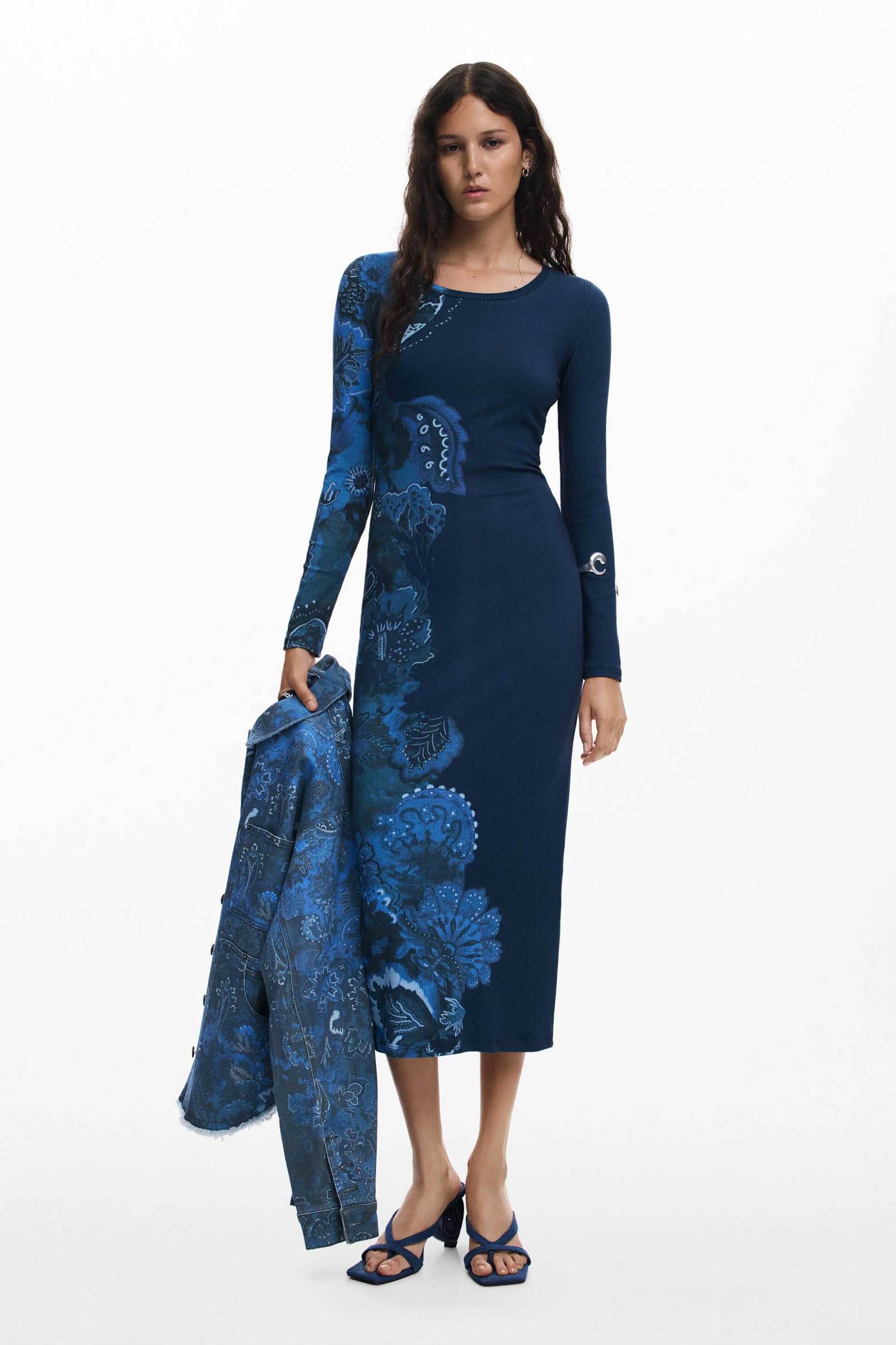 DESIGUAL Desigual γυναικείο midi φόρεμα με mandala print Slim Fit "Limbani" - 25WWVK31 Μπλε Σκούρο
