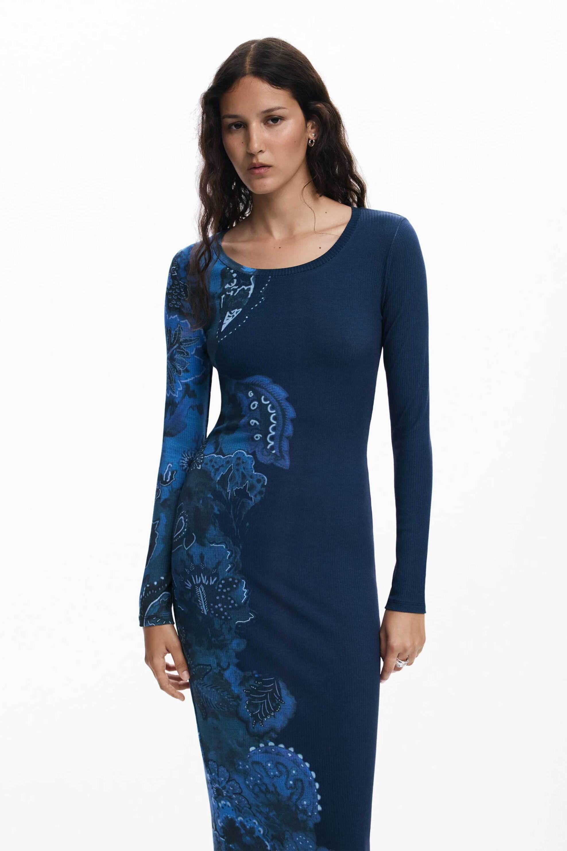 Desigual γυναικείο midi φόρεμα με mandala print Slim Fit "Limbani" - 25WWVK31 Μπλε Σκούρο φωτογραφία