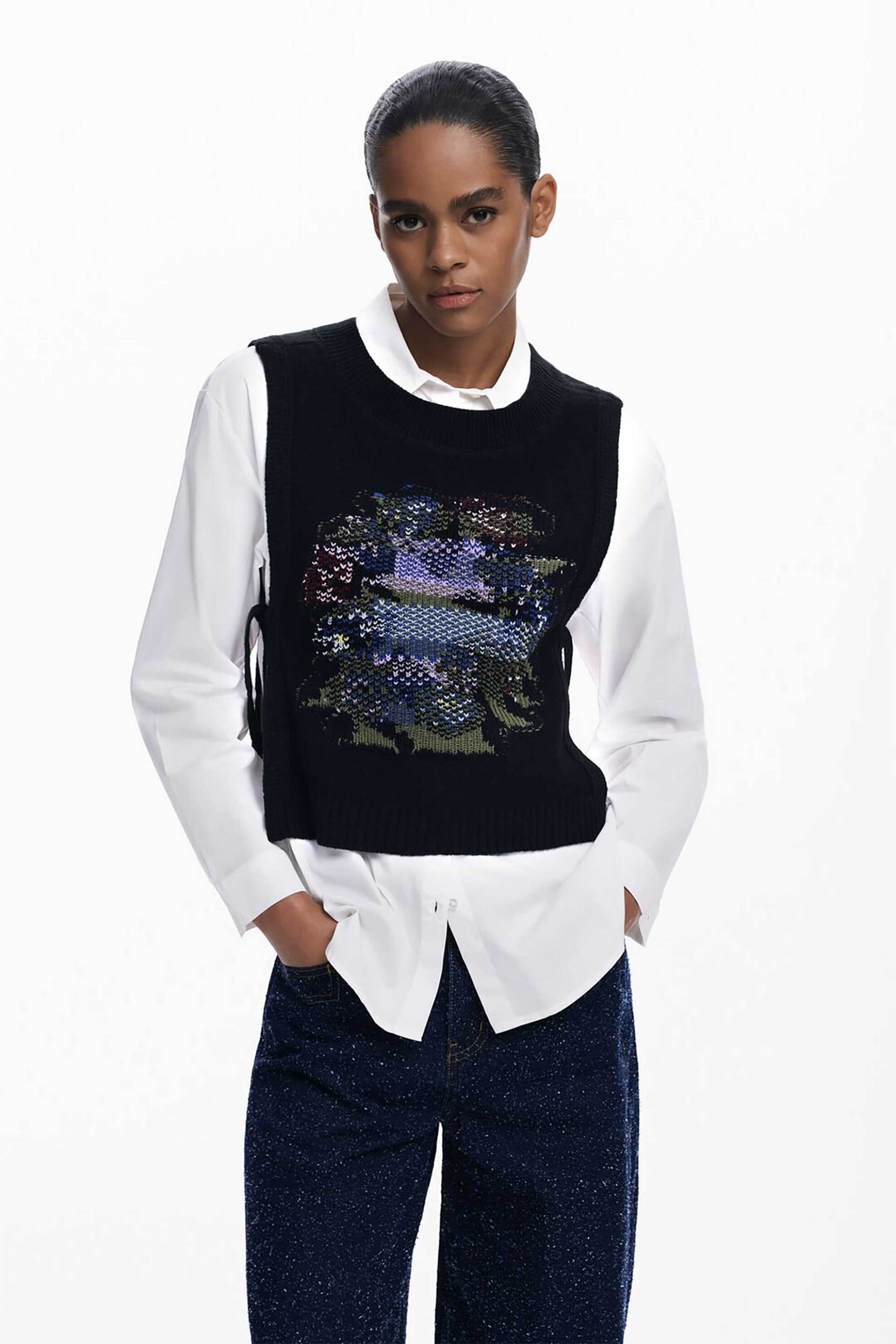 Desigual γυναικείo πουκάμισο με πλεκτό γιλέκο "Chaleco" - 25WWCW01 Λευκό