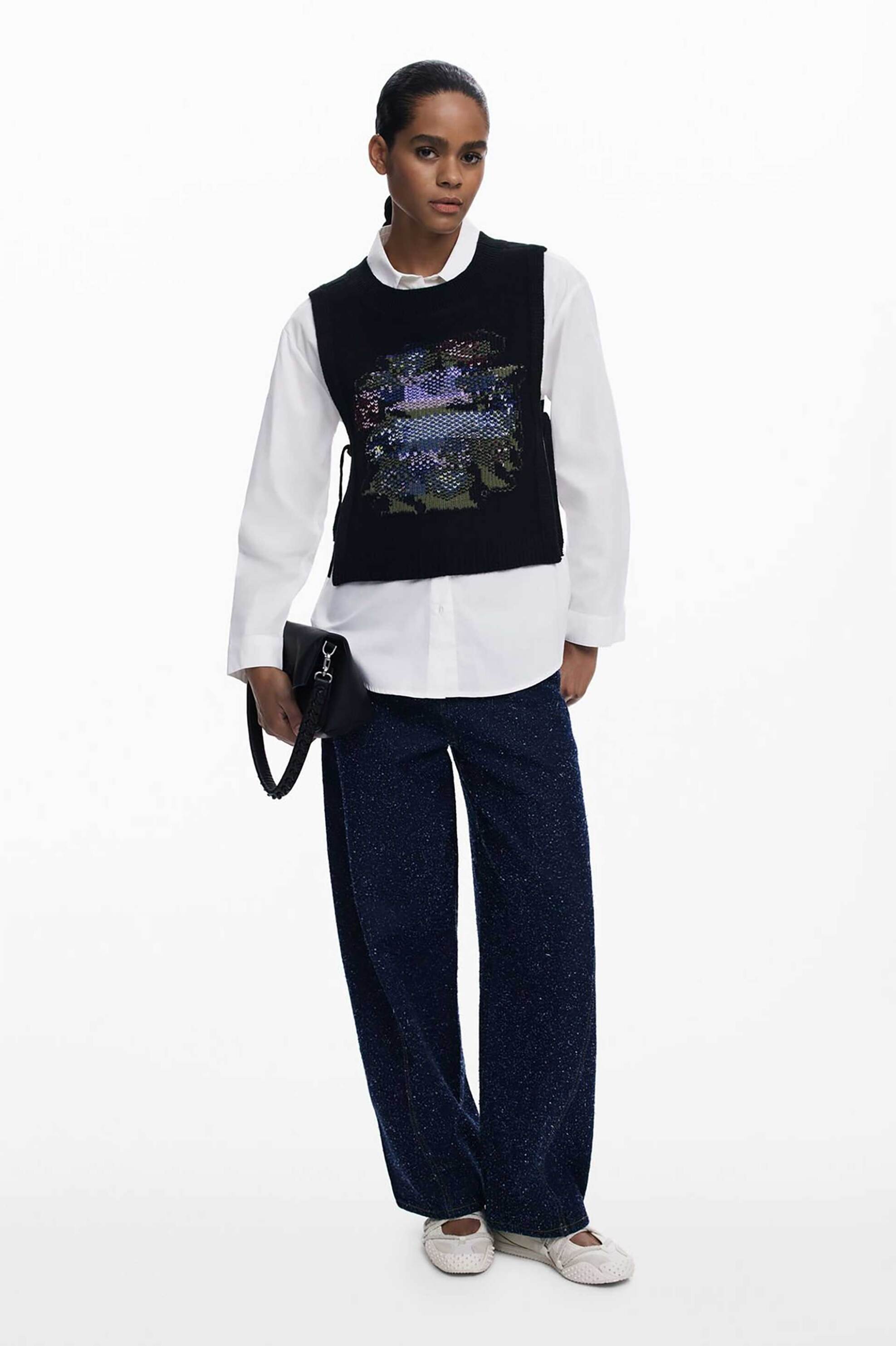 DESIGUAL Desigual γυναικείo πουκάμισο με πλεκτό γιλέκο "Chaleco" - 25WWCW01 Λευκό - 3