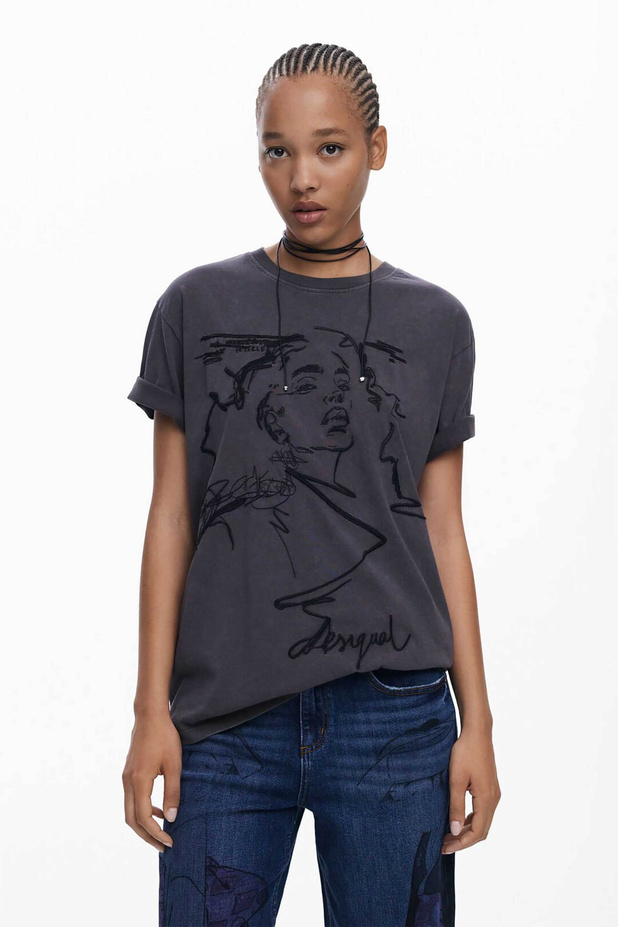 Desigual γυναικείο τζιν παντελόνι πεντάτσεπο με ανάγλυφο σχέδιο Boyfriend Fit "Samurai" - 25WWDD03 Denim Blue Σκούρο φωτογραφία