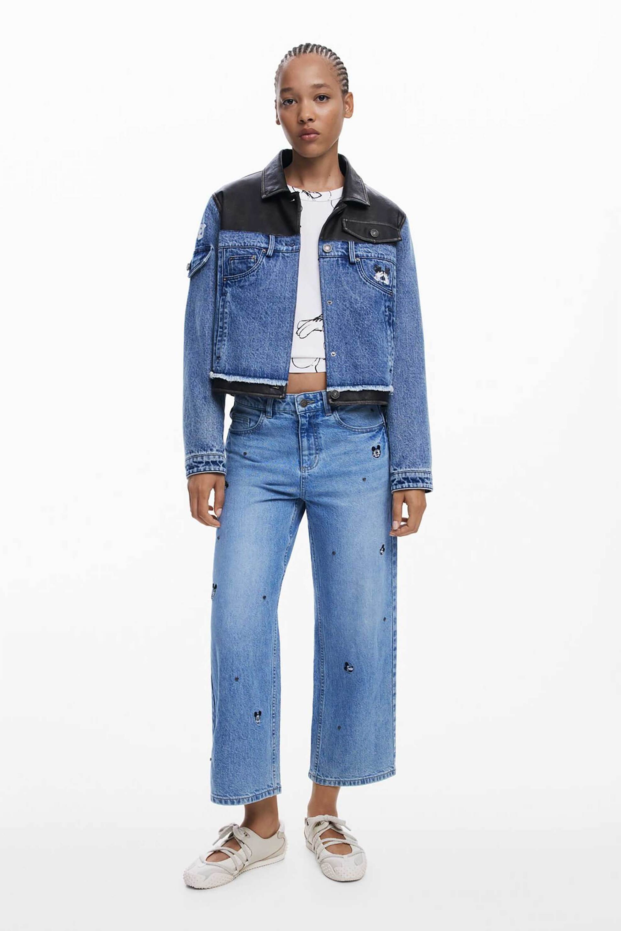 Desigual γυναικείo τζιν παντελόνι με Mickey Mouse™ print cropped "Minimi" - 25WWDD17 Denim Blue