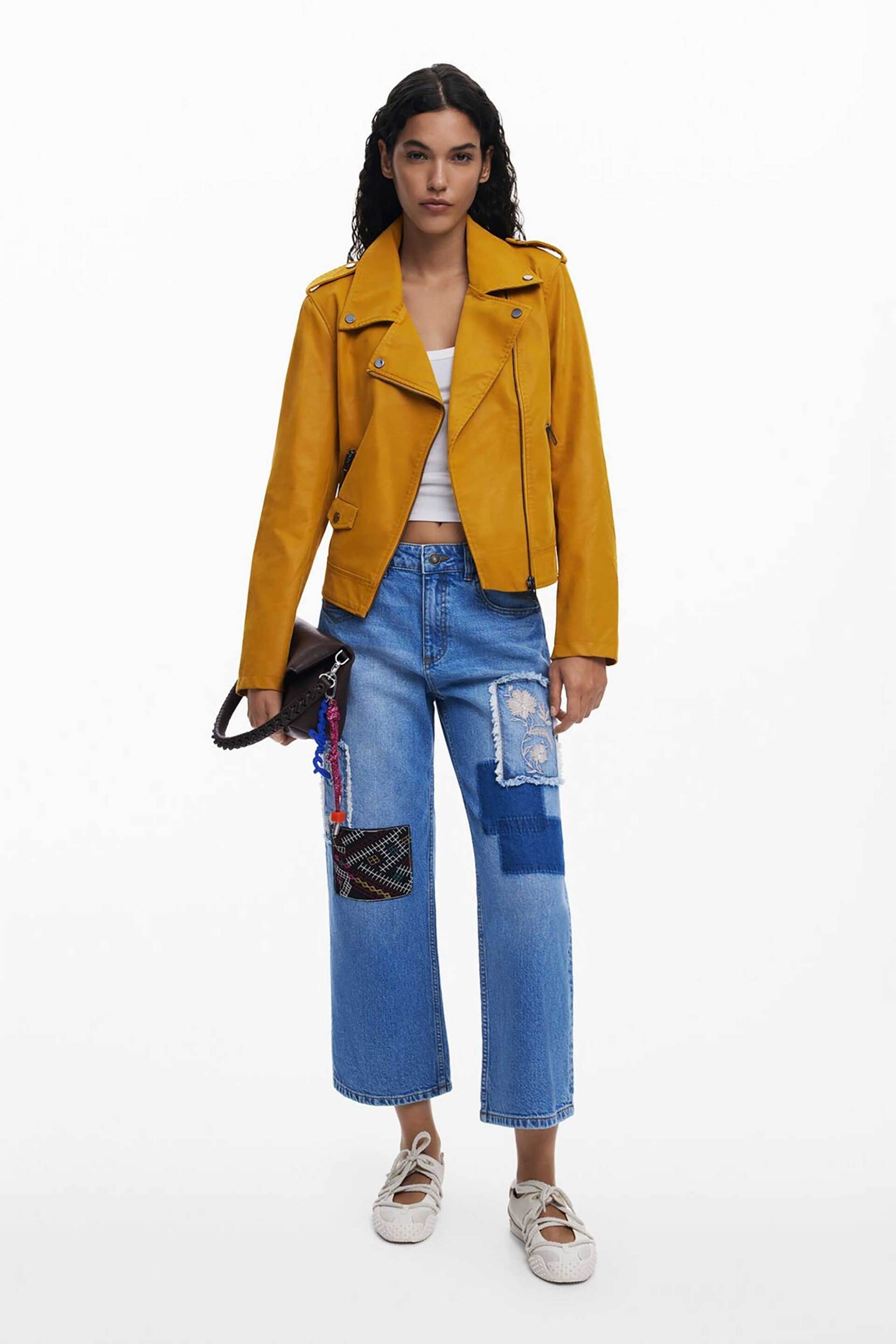 Desigual γυναικείo τζιν παντελόνι με κεντημένα μπαλώματα cropped "Patche" - 25WWDD20 Denim Blue