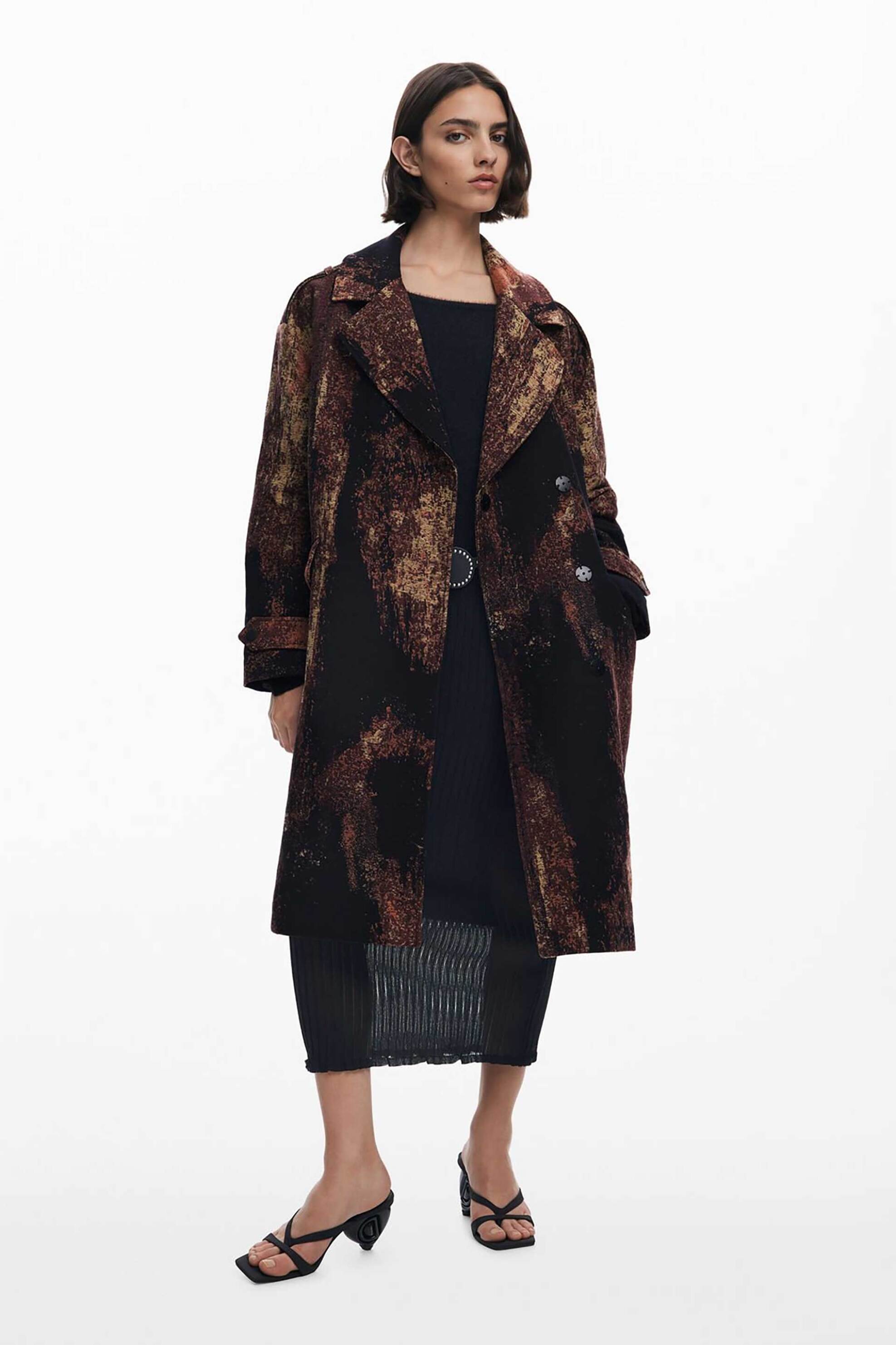 Desigual γυναικείο παλτό με all-over print Regular Fit by Christian Lacroix - 25WWEW05 Καφέ