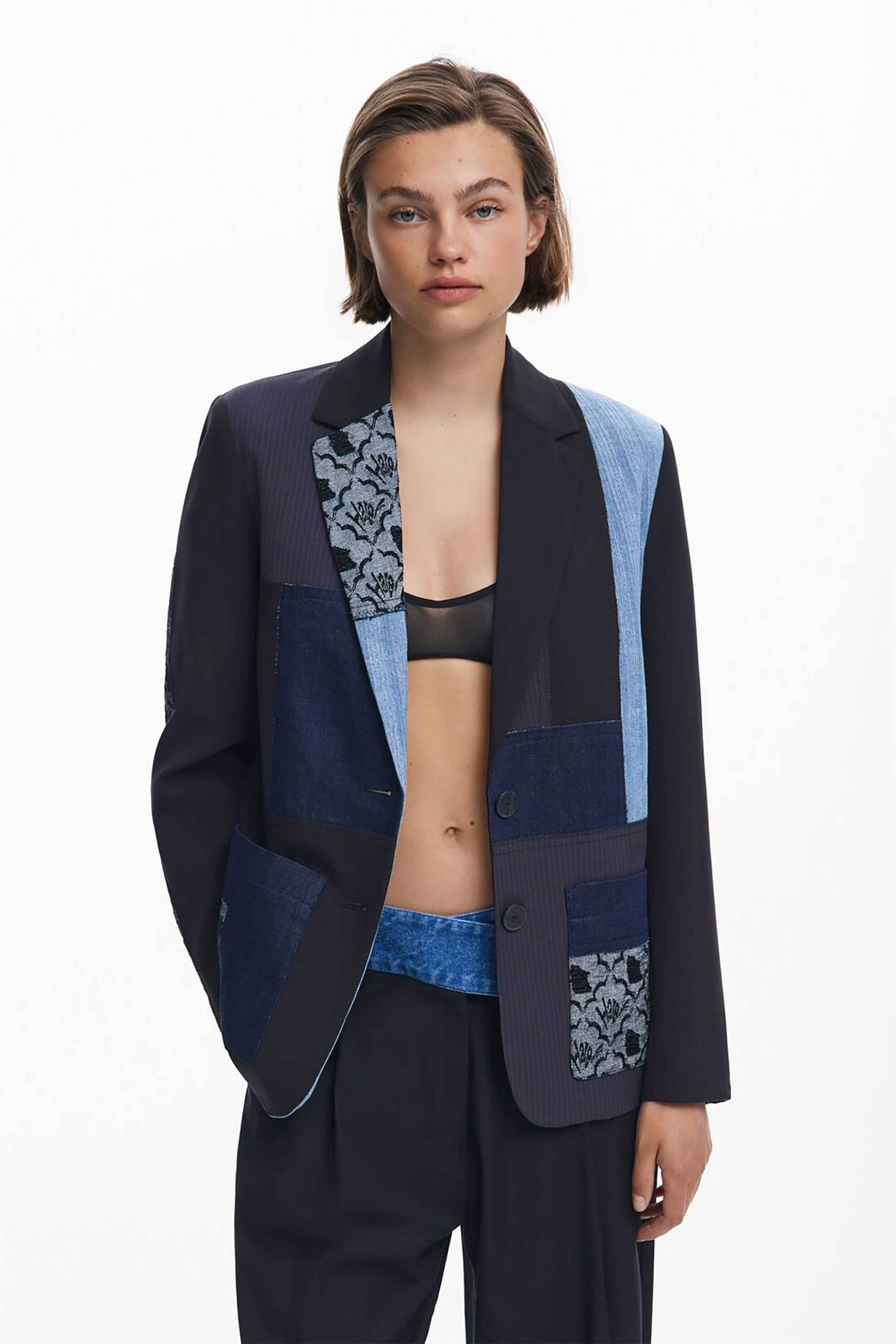 Desigual γυναικείο σακάκι με patchwork - 25WWEW51 Σκούρο Μπλε