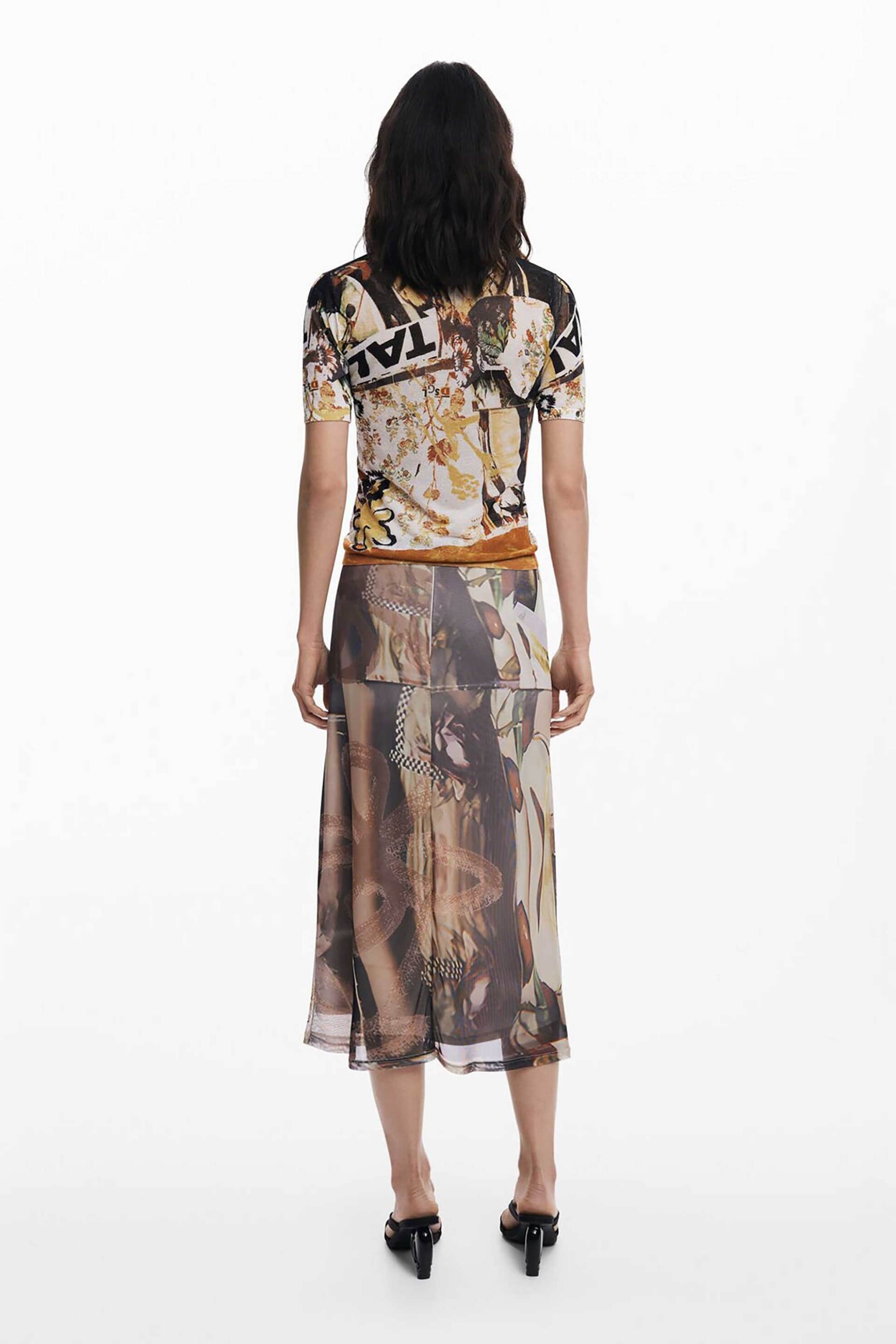 DESIGUAL Desigual γυναικεία midi φούστα με all-over print Straight Fit "Collage" - 25WWFK05 Ανθρακί - 4