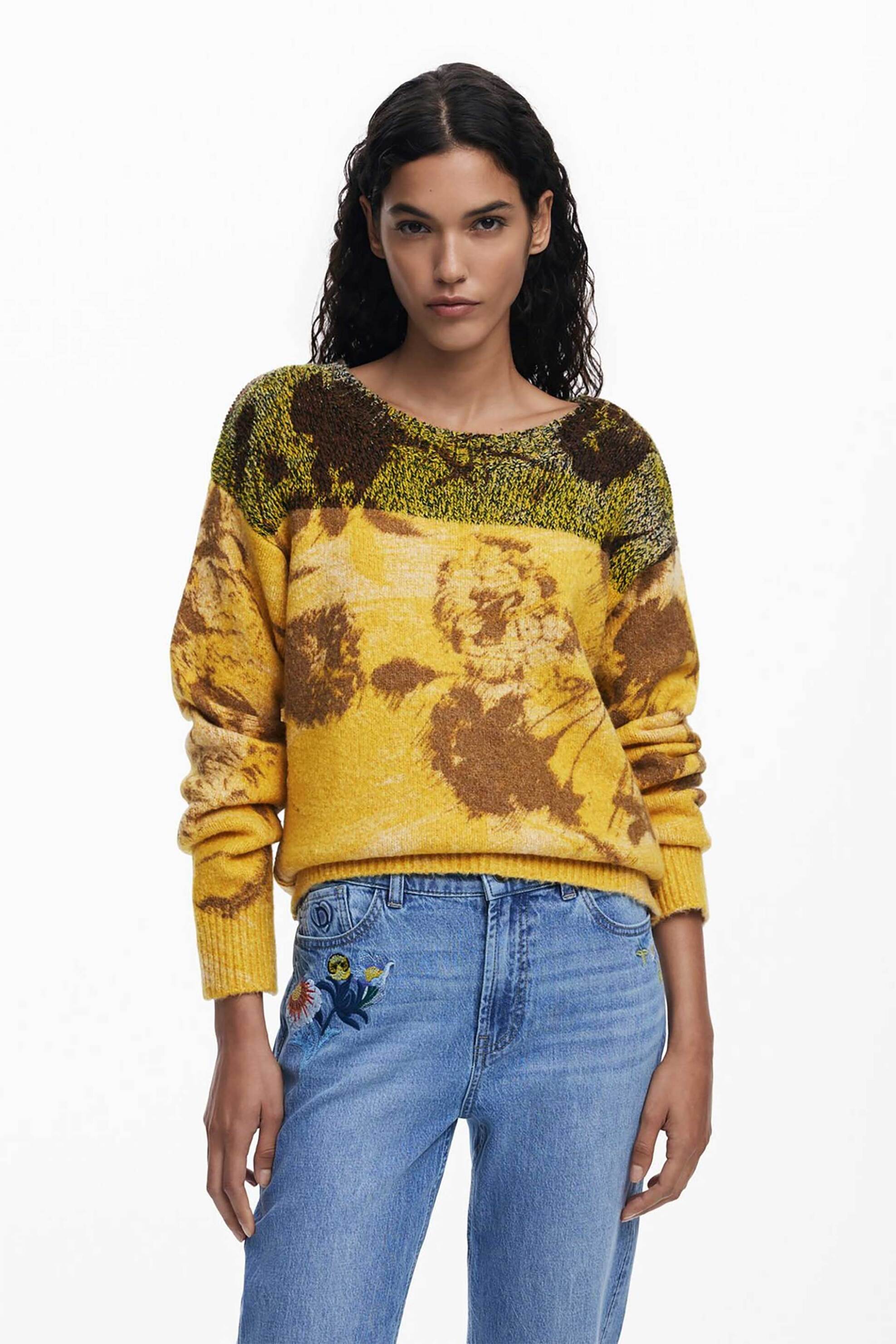 Desigual γυναικείo πουλόβερ με floral print Regular Fit "Adak" - 25WWJF30 Κίτρινο