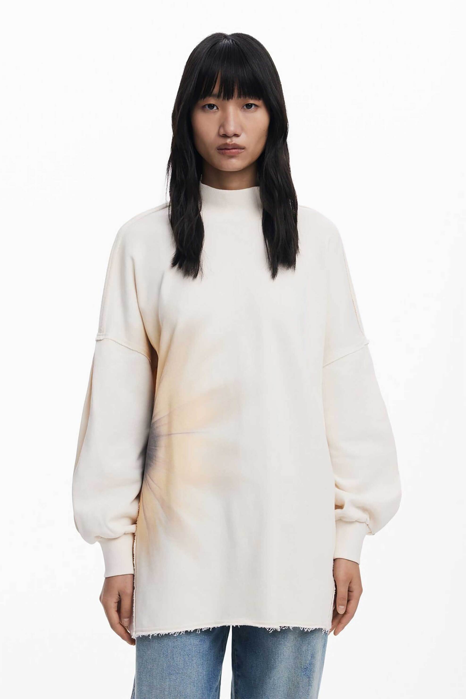 Desigual γυναικεία μπλούζα φούτερ με daisy print και ψηλό λαιμό Relaxed Fit - 25WWSK10 Λευκό