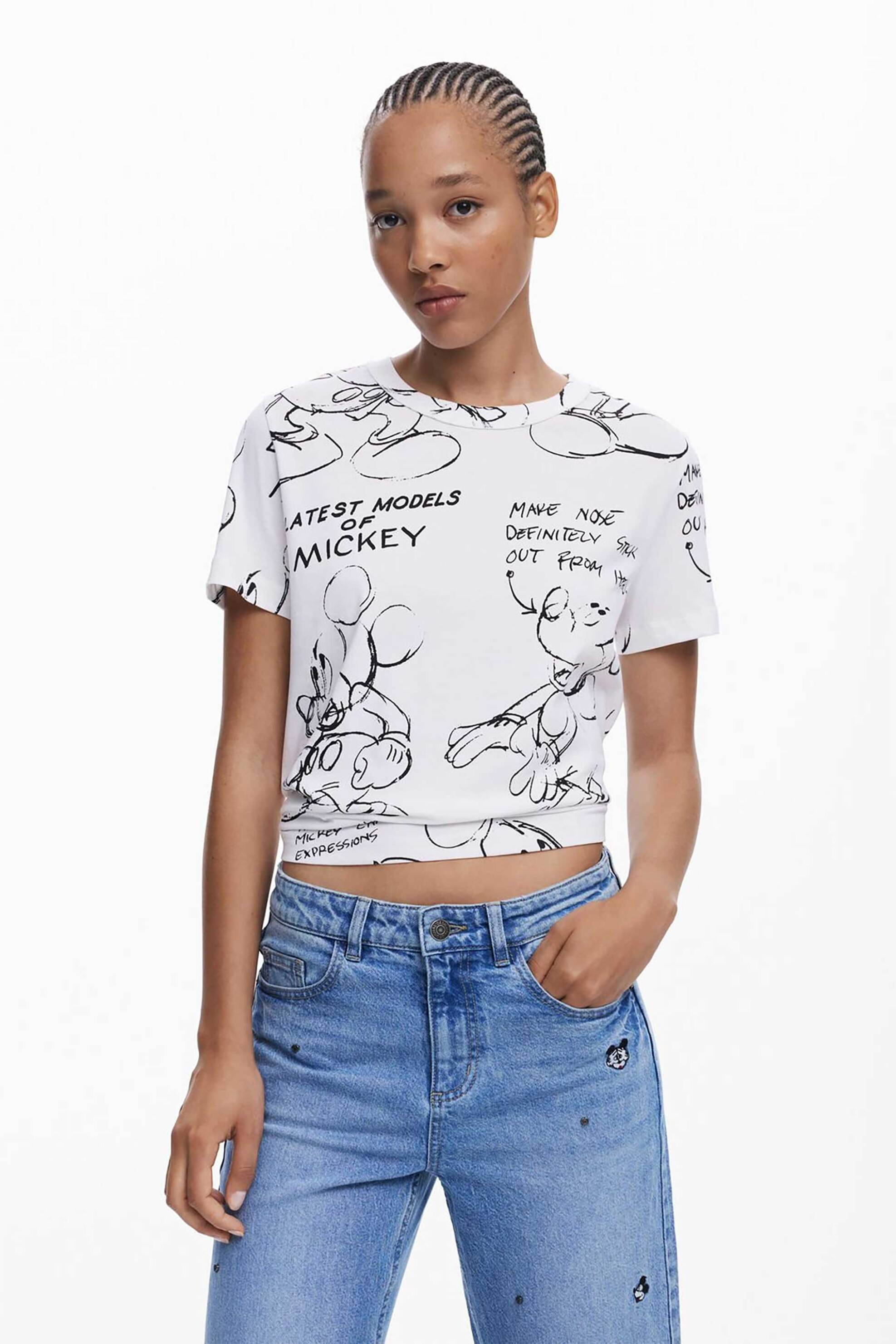 Desigual γυναικείο T-shirt με print Mickey Mouse™ Relaxed Fit - 25WWTK03 Λευκό