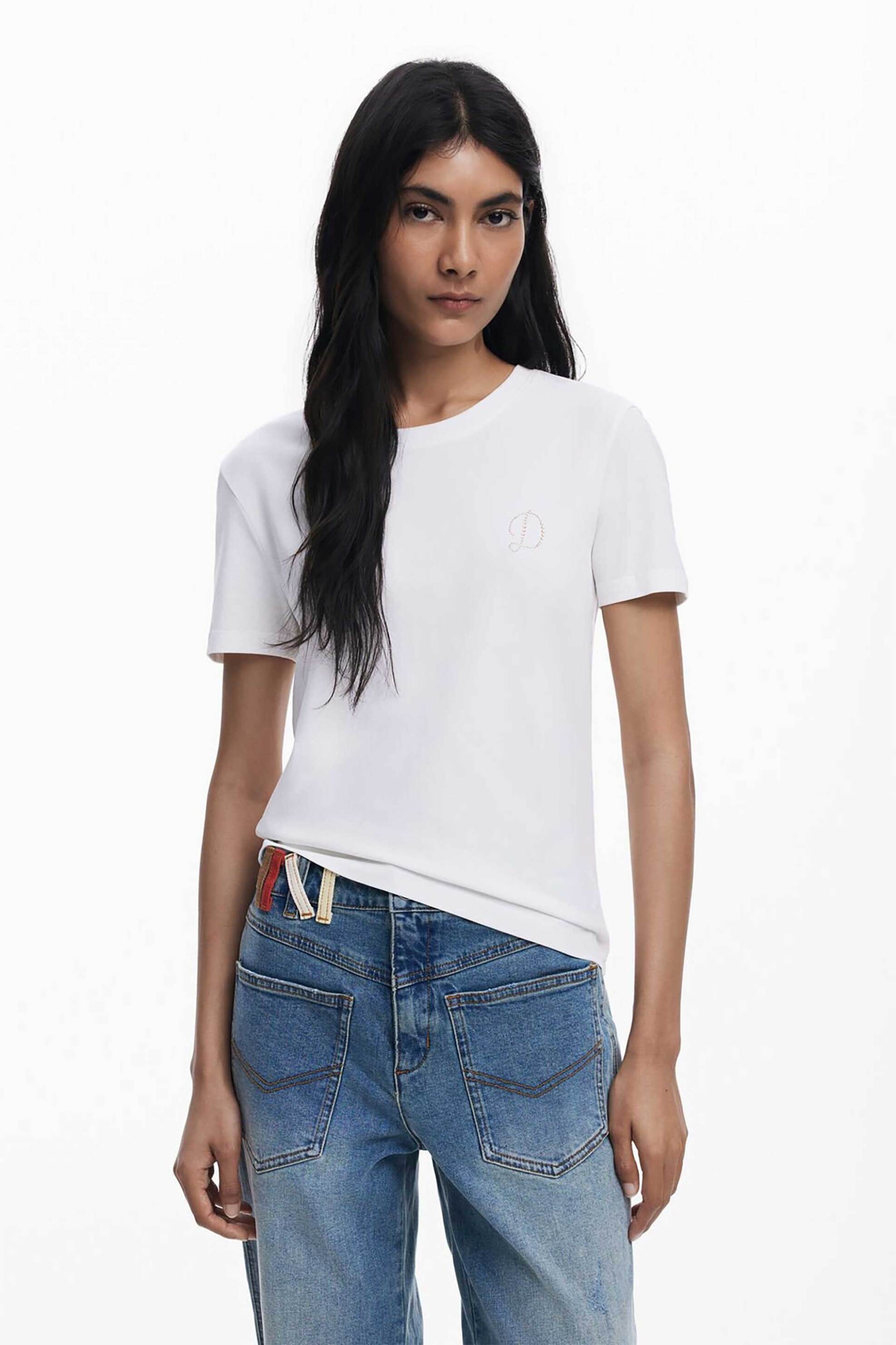 Desigual γυναικείo T-shirt και λογότυπο με στρας Regular Fit - 25WWTK07 Λευκό