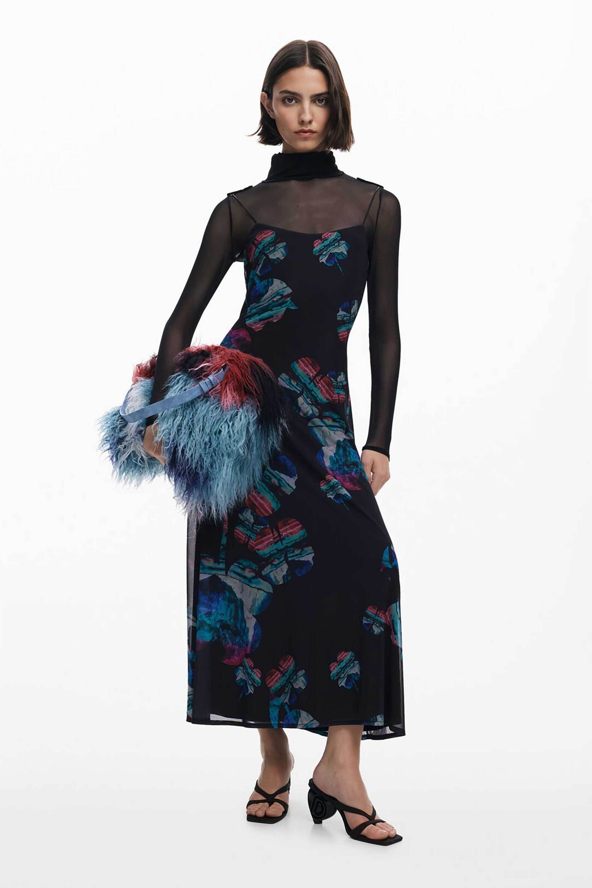 Desigual γυναικείο maxi φόρεμα με arty print και διάτρητο σχέδιο "Watercolor" by Christian Lacroix - 25WWVK03 Μαύρο