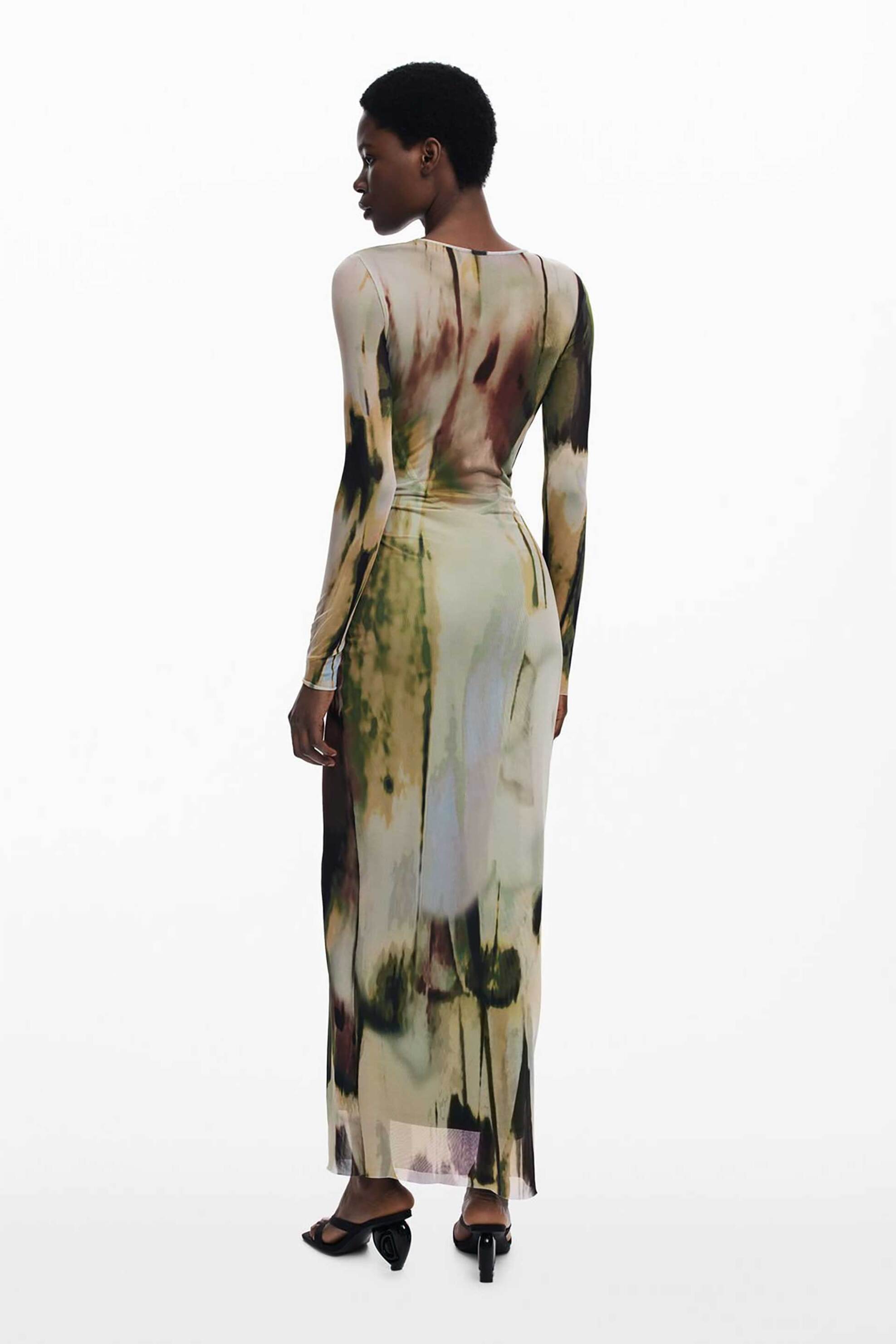 DESIGUAL Desigual γυναικείο maxi φόρεμα με arty print και διάτρητο σχέδιο Slim Fit "Godiva" - 25WWVK41 Χακί - 4