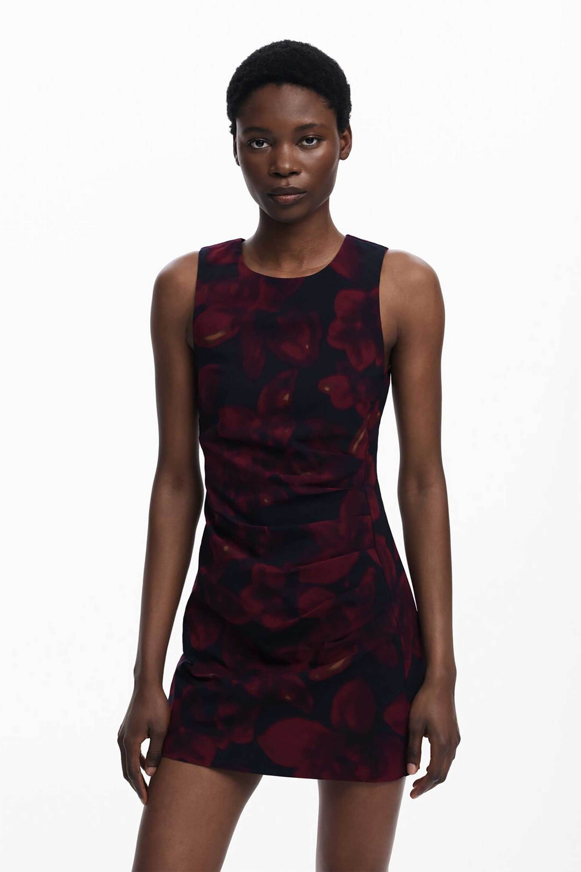 Desigual γυναικείο mini φόρεμα αμάνικο με floral print Slim Fit - 25WWVW20 Μαύρο - Κόκκινο φωτογραφία