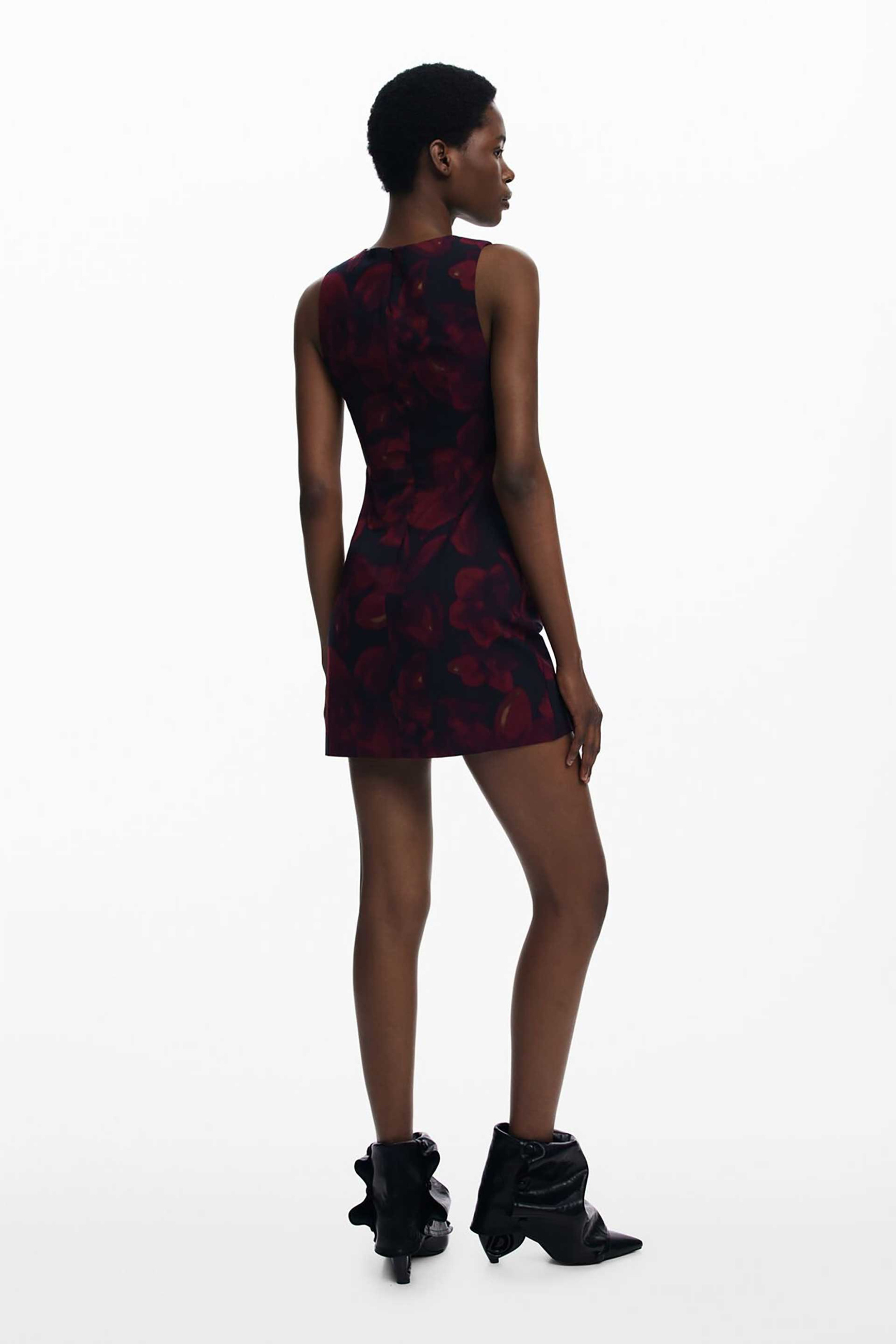 Desigual γυναικείο mini φόρεμα αμάνικο με floral print Slim Fit - 25WWVW20 Μαύρο - Κόκκινο φωτογραφία