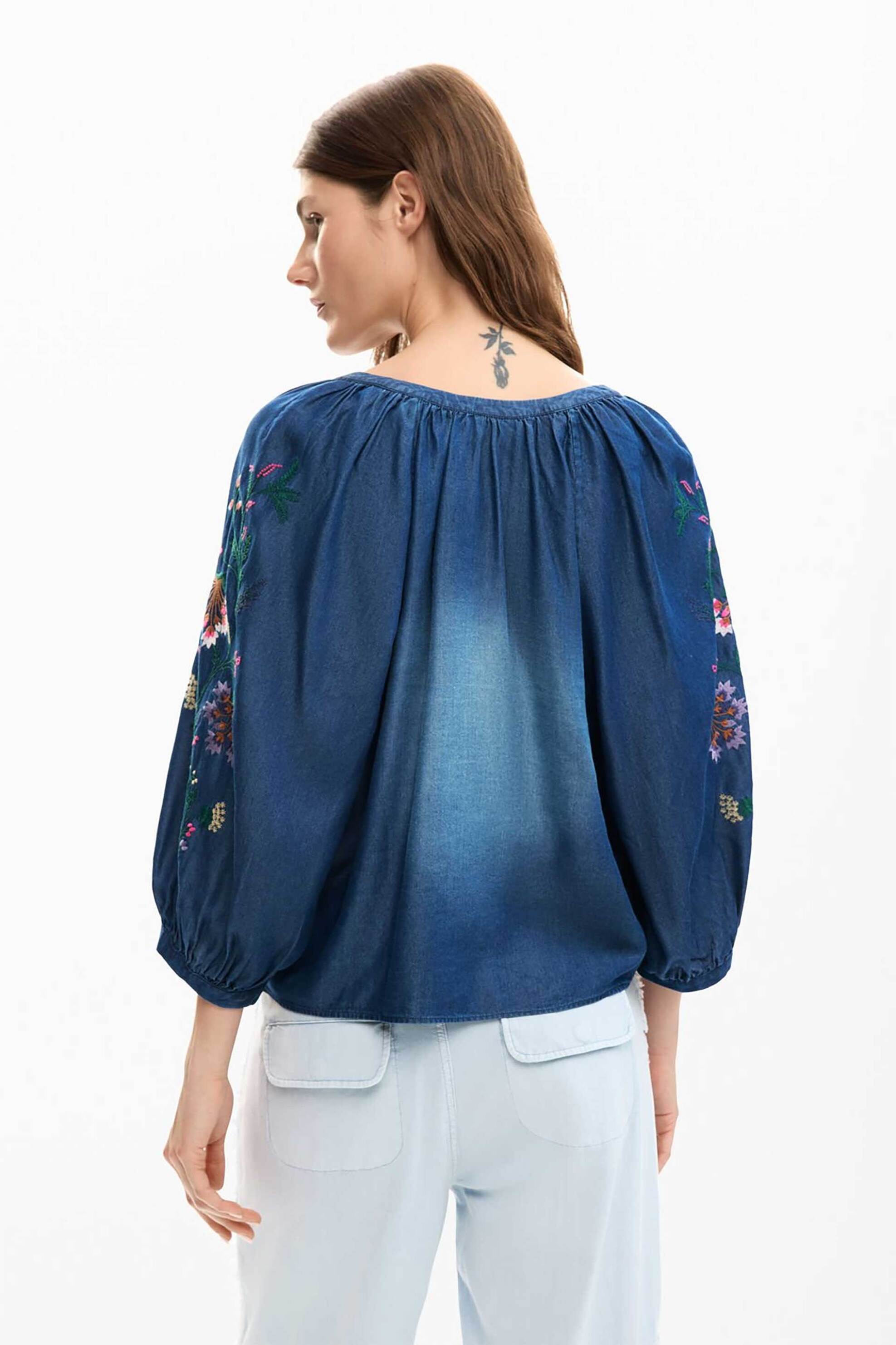 Desigual γυναικείo denim πουκάμισο με tropical print "Blus Chambre" - 26SWBW16 Denim Blue φωτογραφία