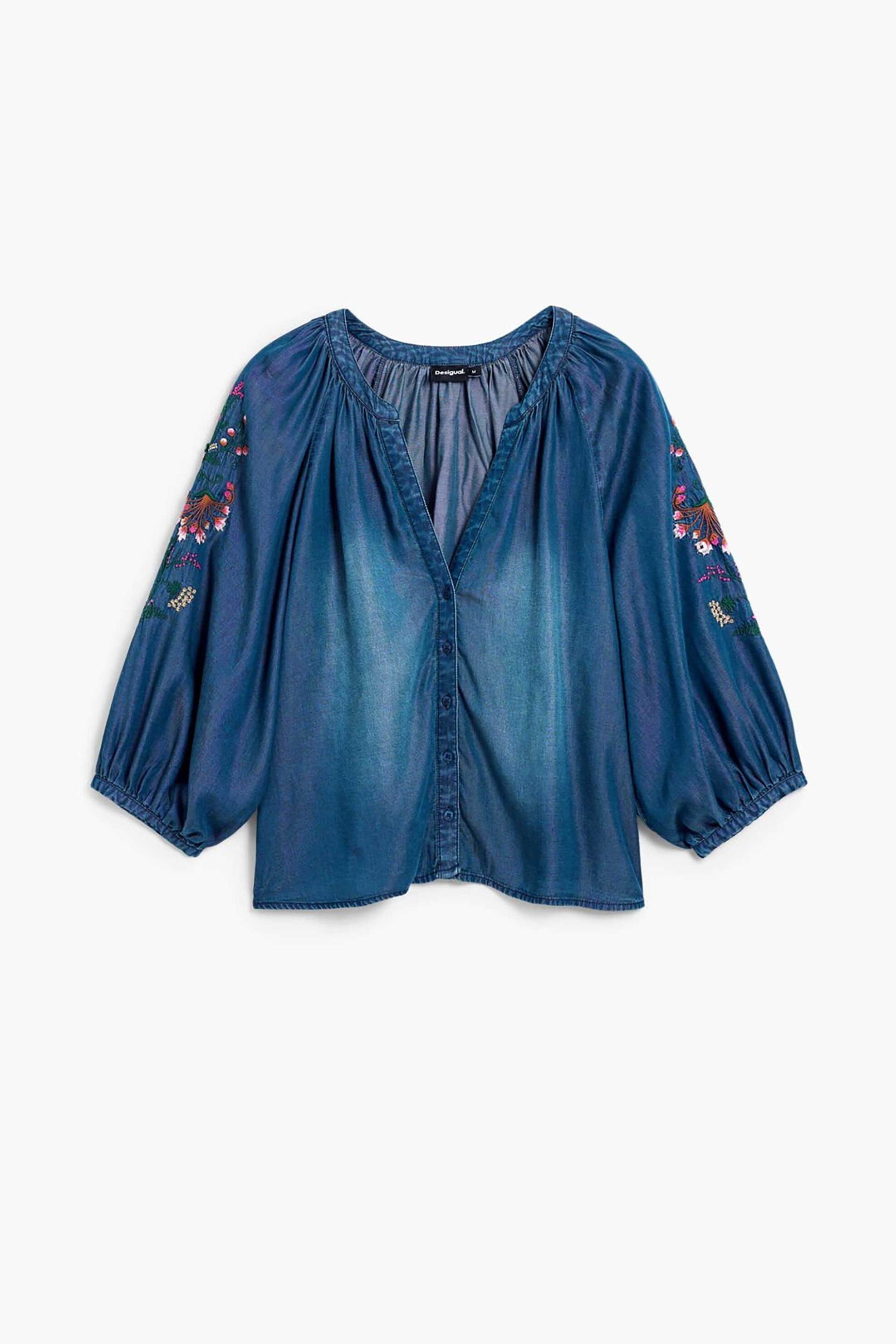 Desigual Γυναικείo Denim Πουκάμισο με Tropical Print Blus Chambre - 26Swbw16 Blue