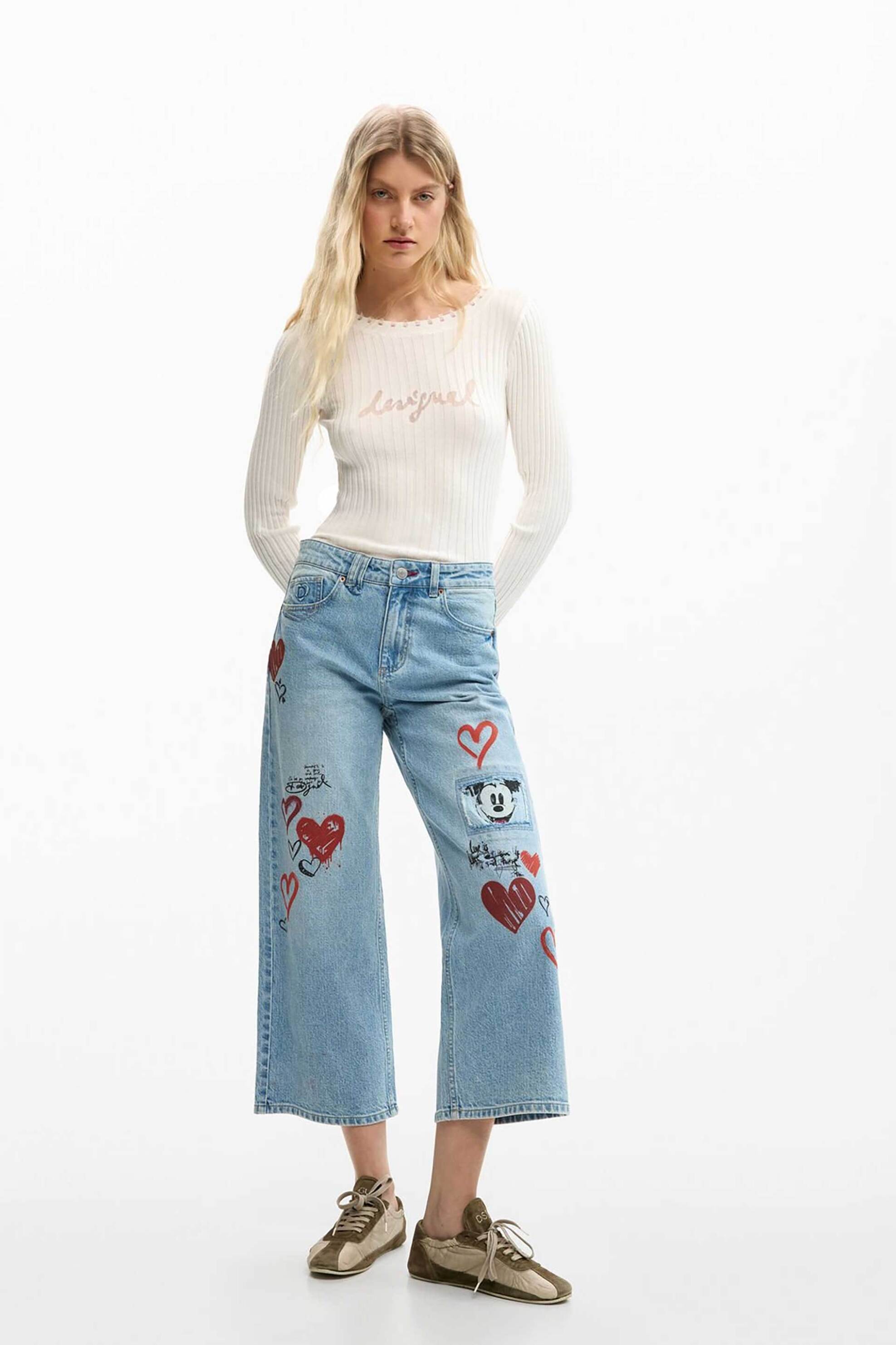 Desigual γυναικείo τζιν παντελόνι με print "Mickey Mouse™" - 26SWDD16 Denim Blue
