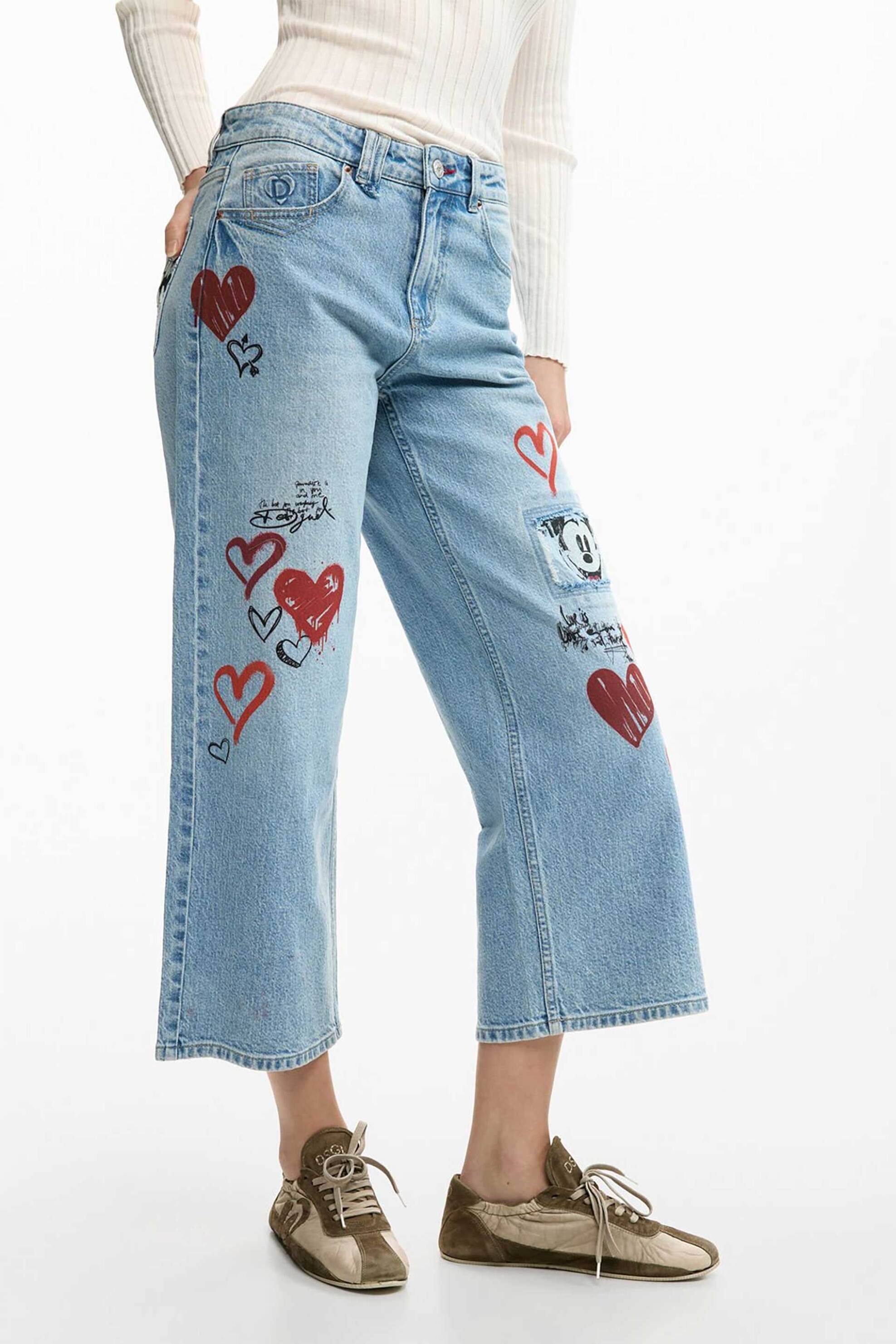 Desigual γυναικείo τζιν παντελόνι με print "Mickey Mouse™" - 26SWDD16 Denim Blue φωτογραφία