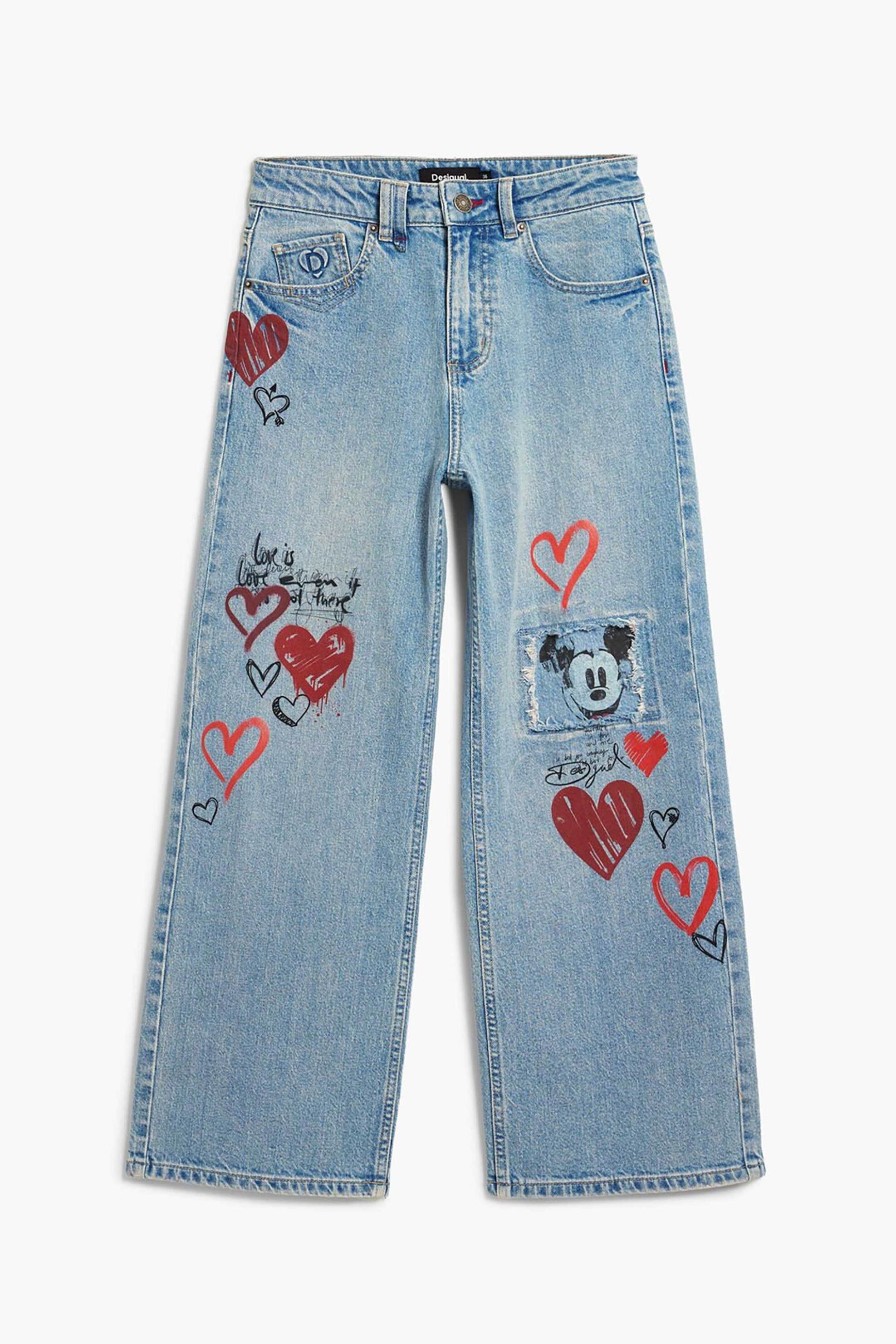 Desigual Γυναικείo Τζιν Παντελόνι με Print Mickey Mouse - 26Swdd16 Denim Blue