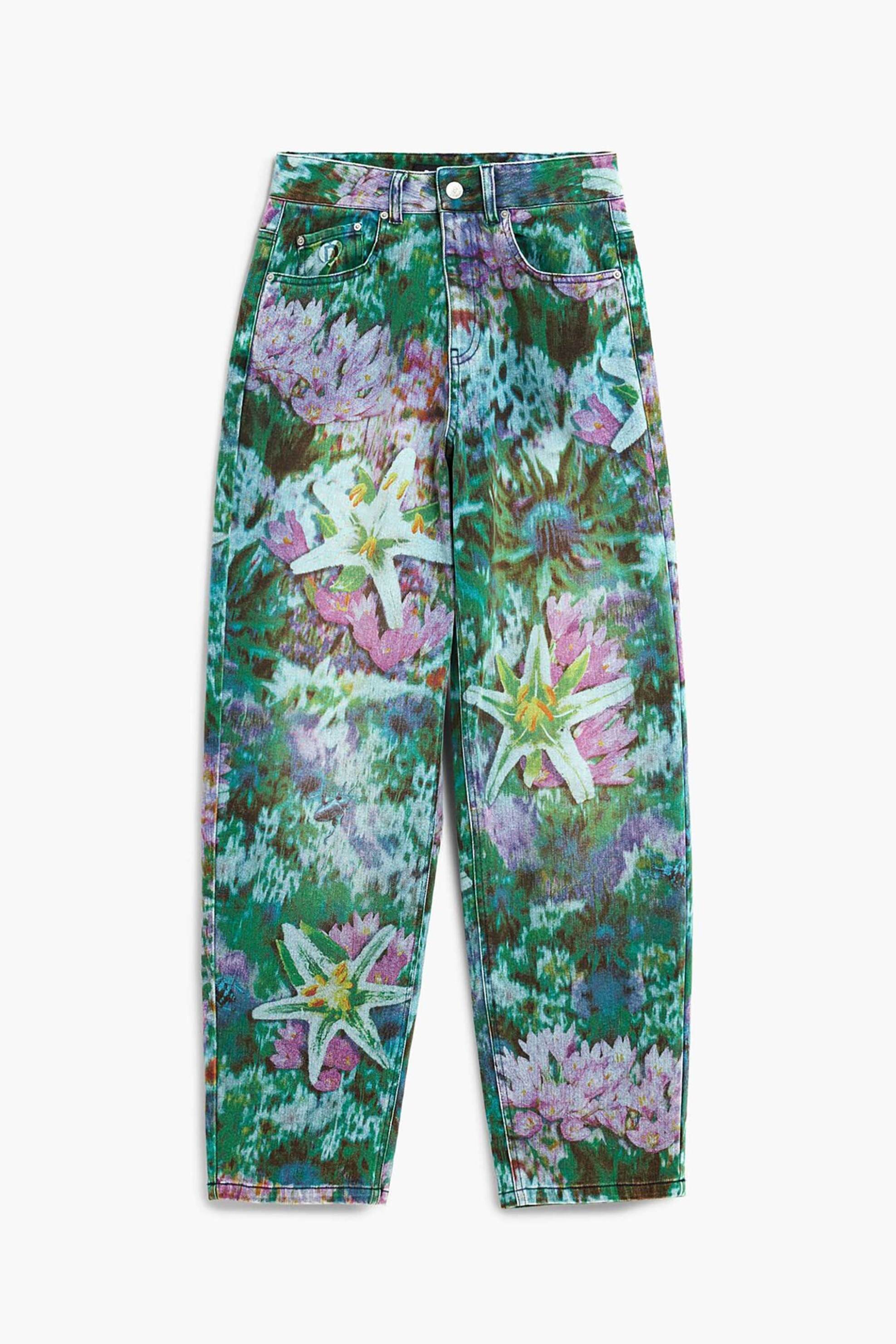 Desigual Γυναικείo Τζιν Παντελόνι με Floral Κεντήματα Beetle - 26Swdd17 Πράσινο Tropical