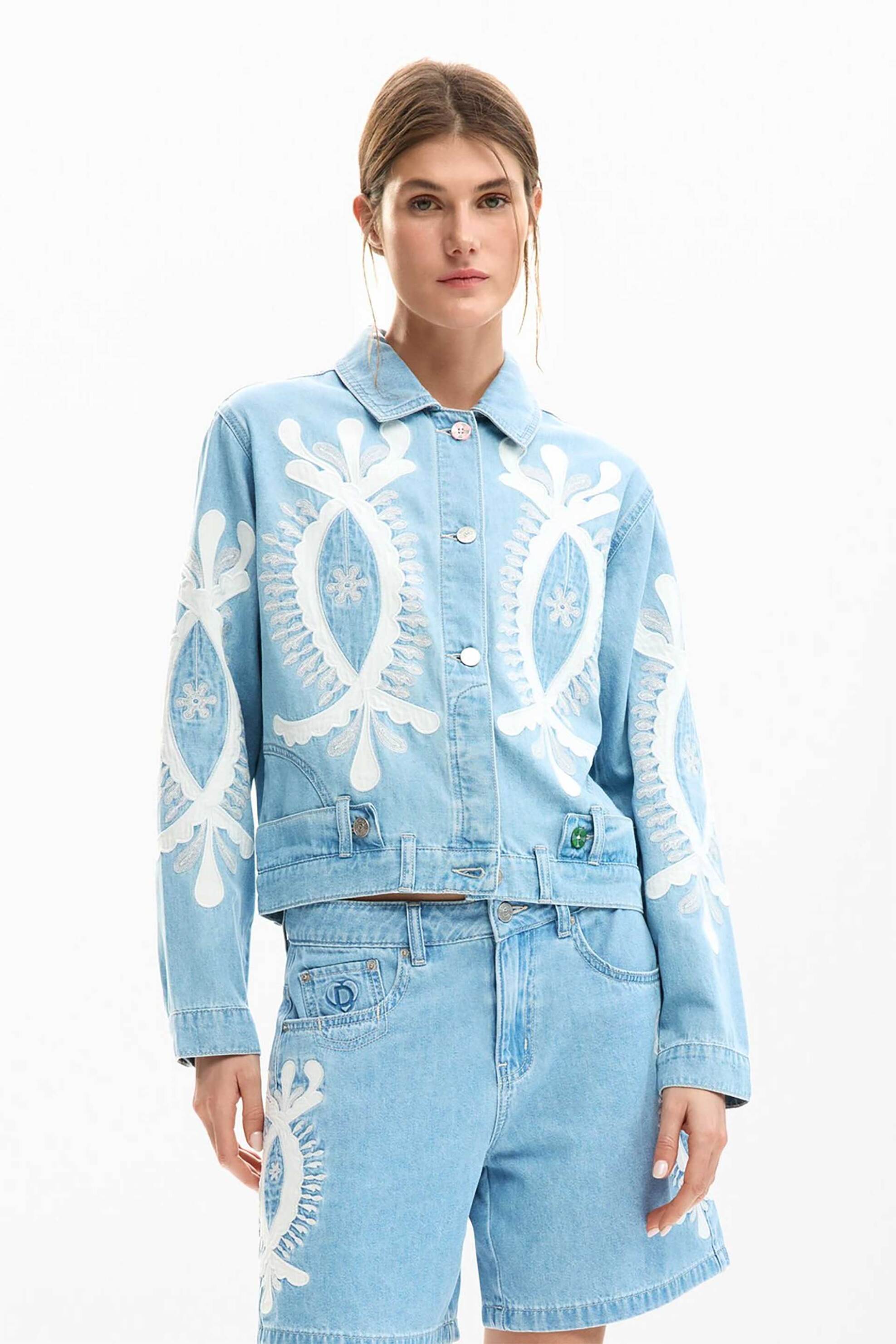 Desigual γυναικείo denim jacket με κεντήματα "Border" - 26SWED04 Denim Blue
