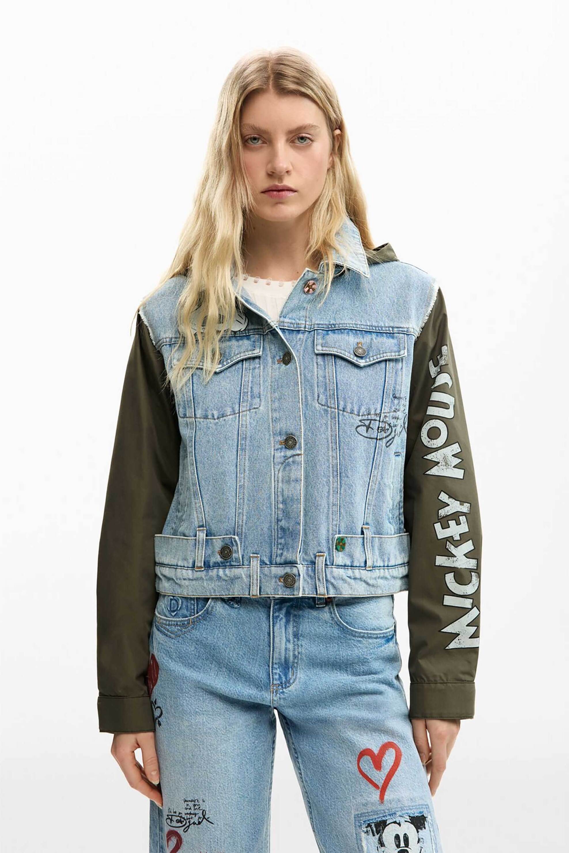 Desigual γυναικείo denim jacket με print "Μickey Μouse™" - 26SWED07 Denim Blue