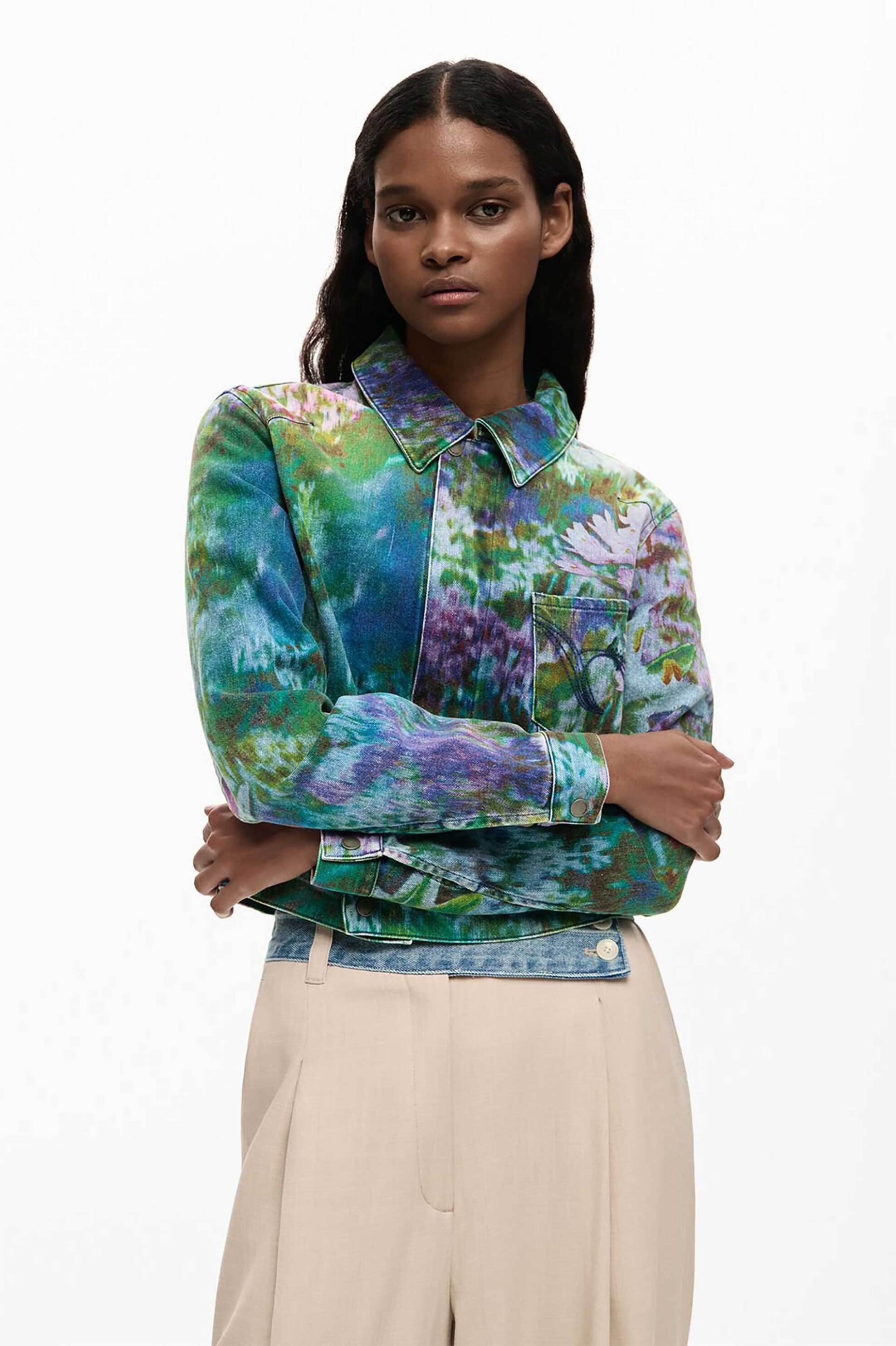 Desigual γυναικείo denim jacket με floral κεντήματα "Flora" - 26SWED09 Πράσινο Tropical