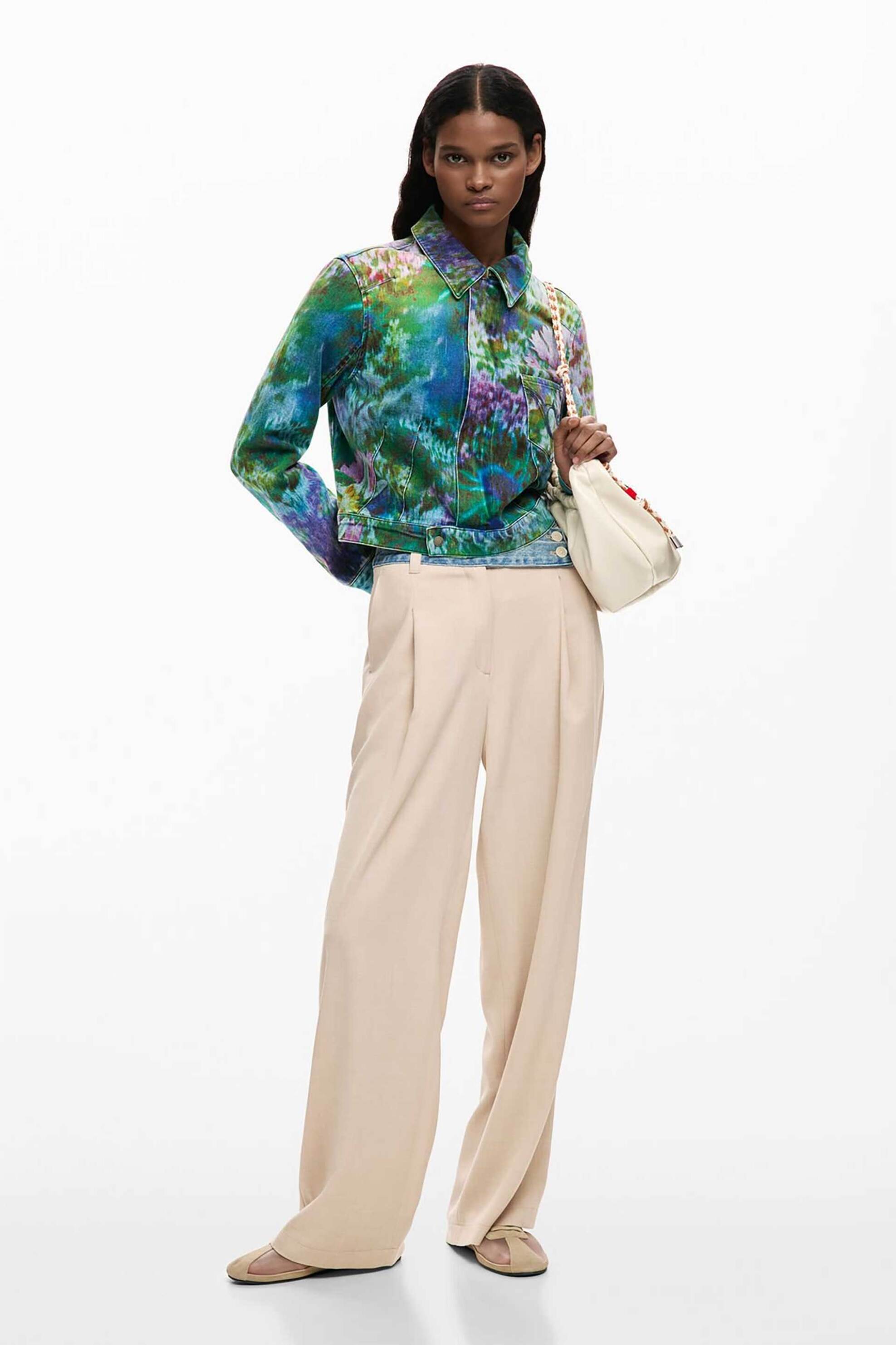 DESIGUAL Desigual γυναικείo denim jacket με floral κεντήματα "Flora" - 26SWED09 Πράσινο Tropical - 2