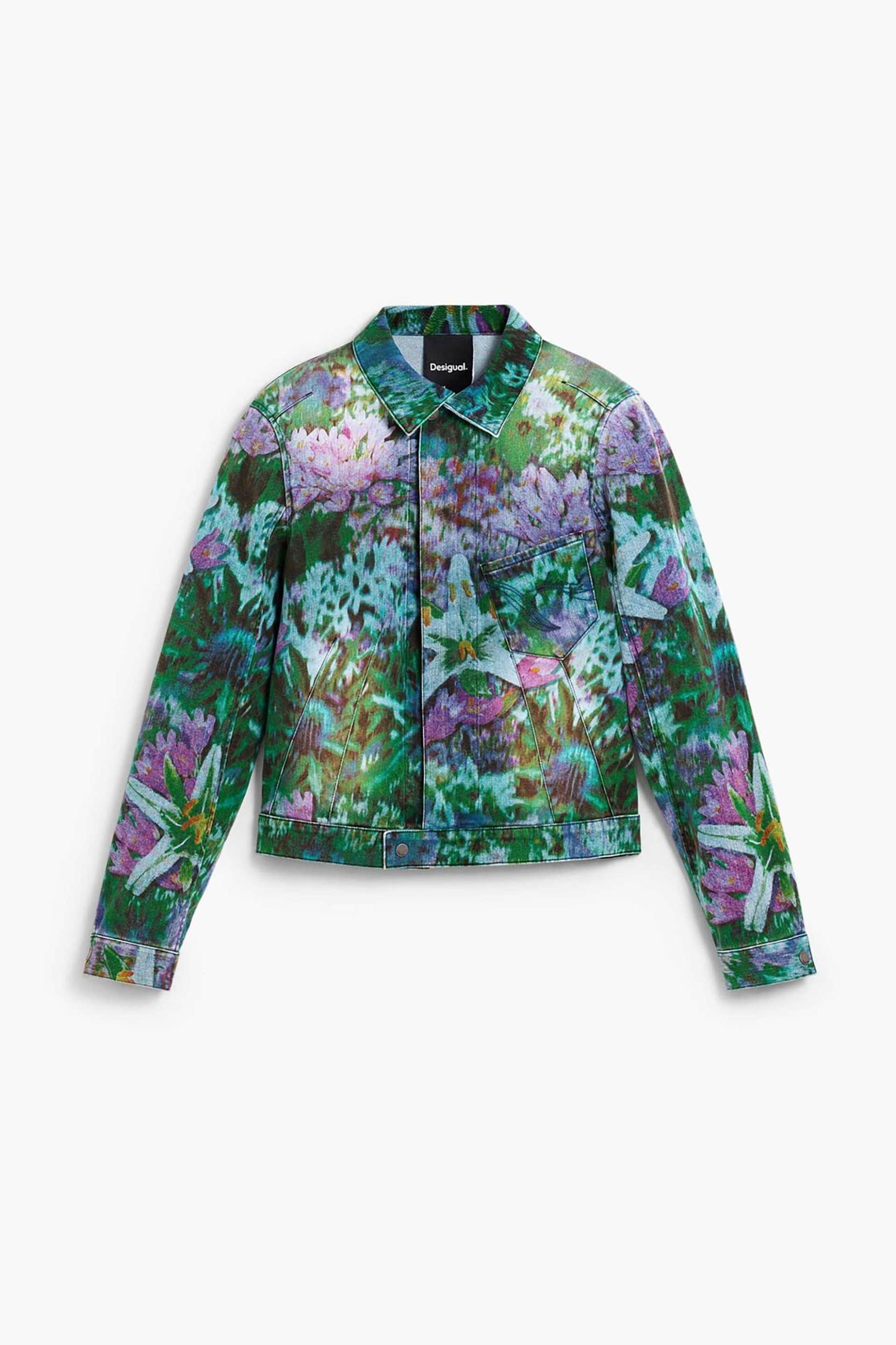 Desigual Γυναικείo Denim Jacket με Floral Κεντήματα Flora - 26Swed09 Πράσινο Tropical