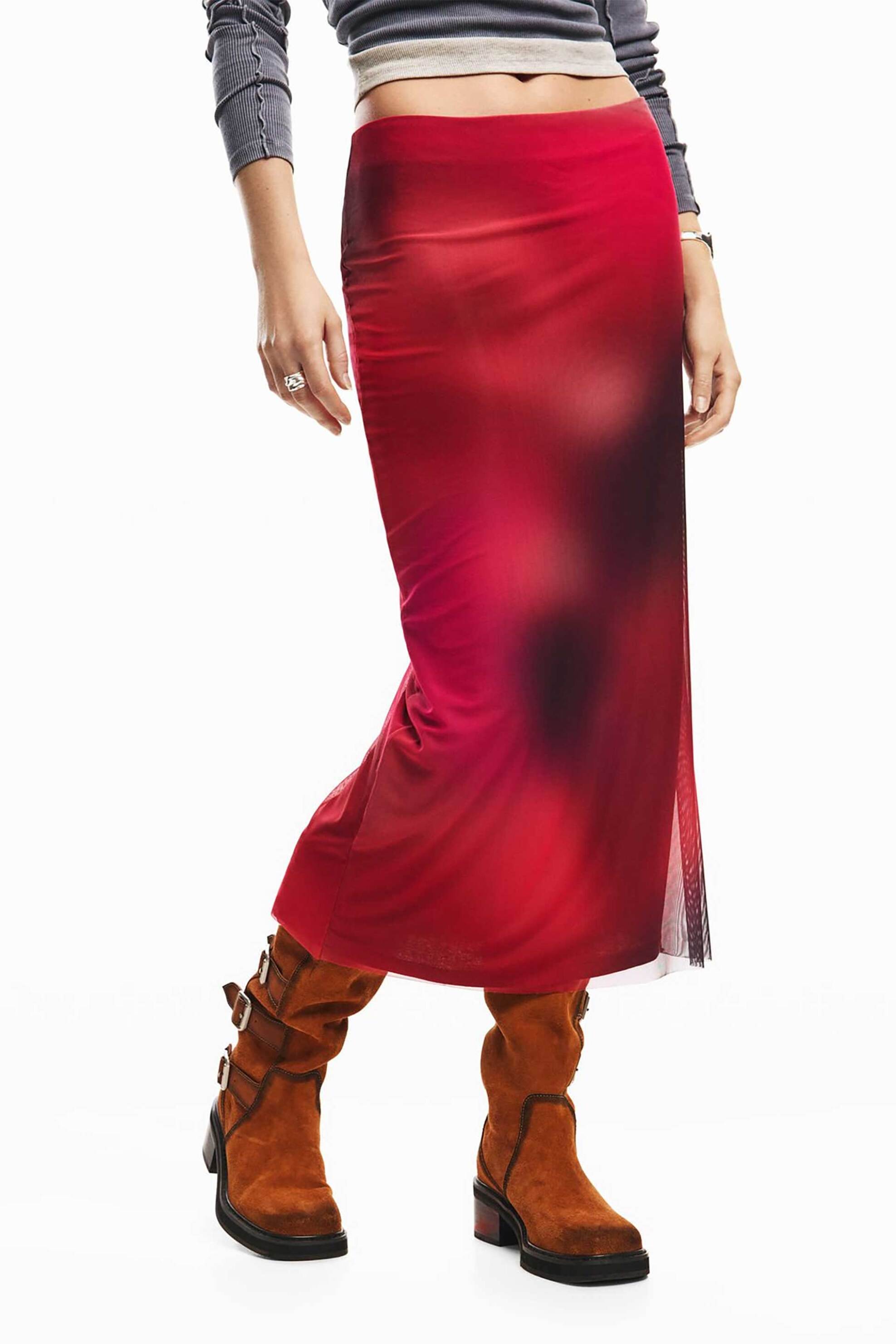 DESIGUAL Desigual γυναικεία midi φούστα ντεγκραντέ Slim Fit "Asmee" - 26SWFK02 Ροζ - 2