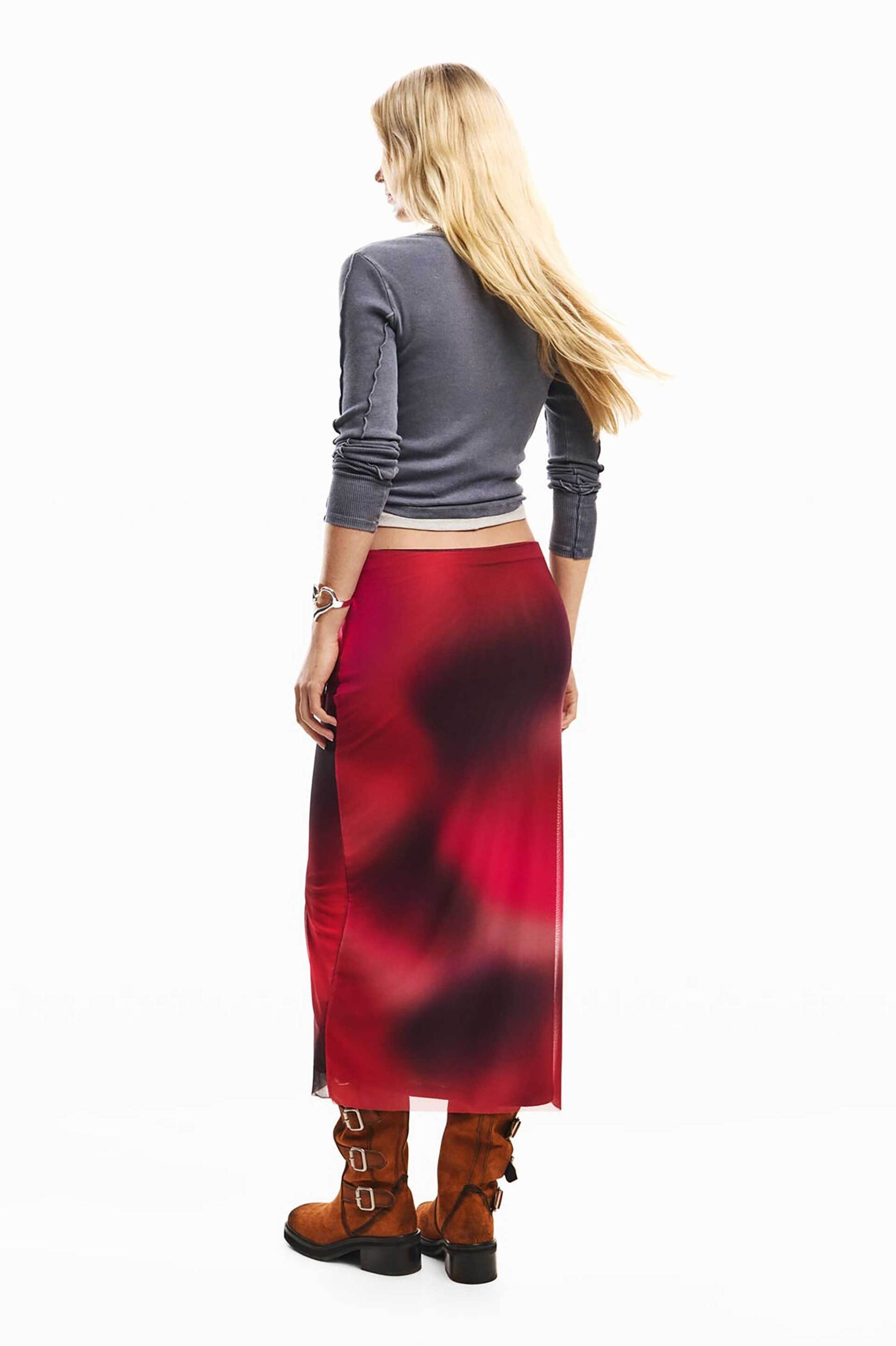 DESIGUAL Desigual γυναικεία midi φούστα ντεγκραντέ Slim Fit "Asmee" - 26SWFK02 Ροζ - 3