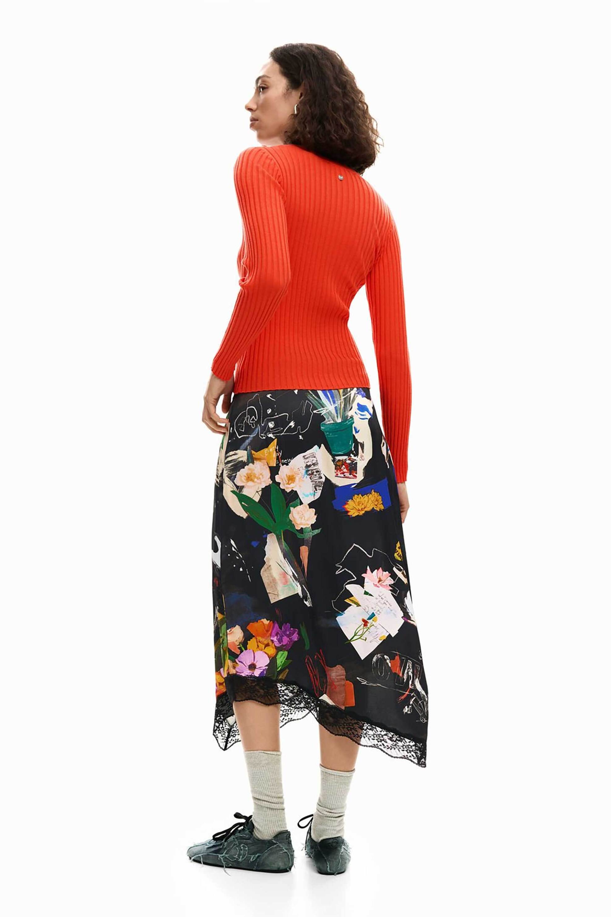 DESIGUAL Desigual γυναικεία midi φούστα με floral print Regular Fit "Vent Arty" - 26SWFW03 Μαύρο - 3
