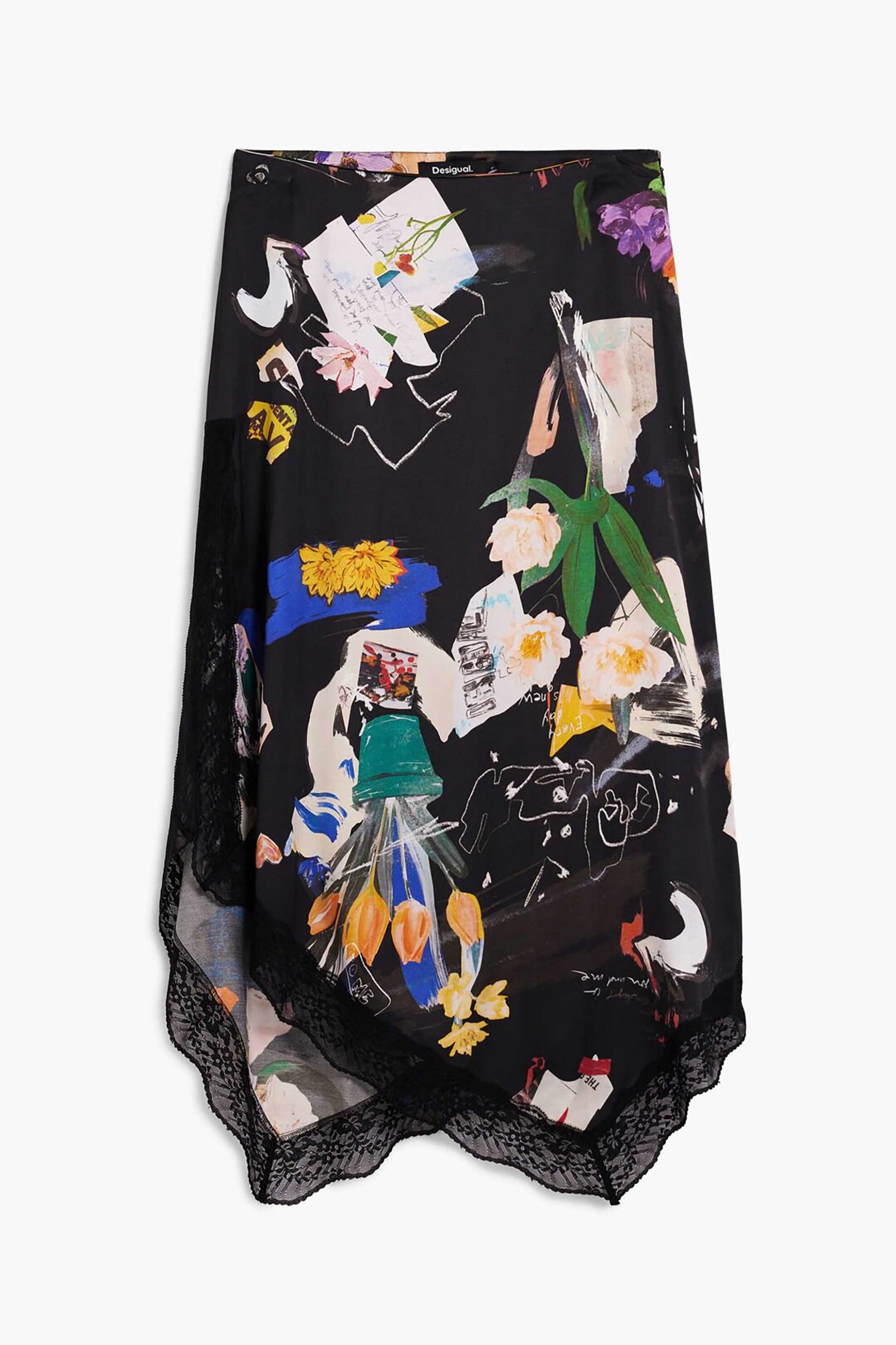Desigual Γυναικεία Midi Φούστα με Floral Print Regular Fit Vent Arty - 26Swfw03 Μαύρο