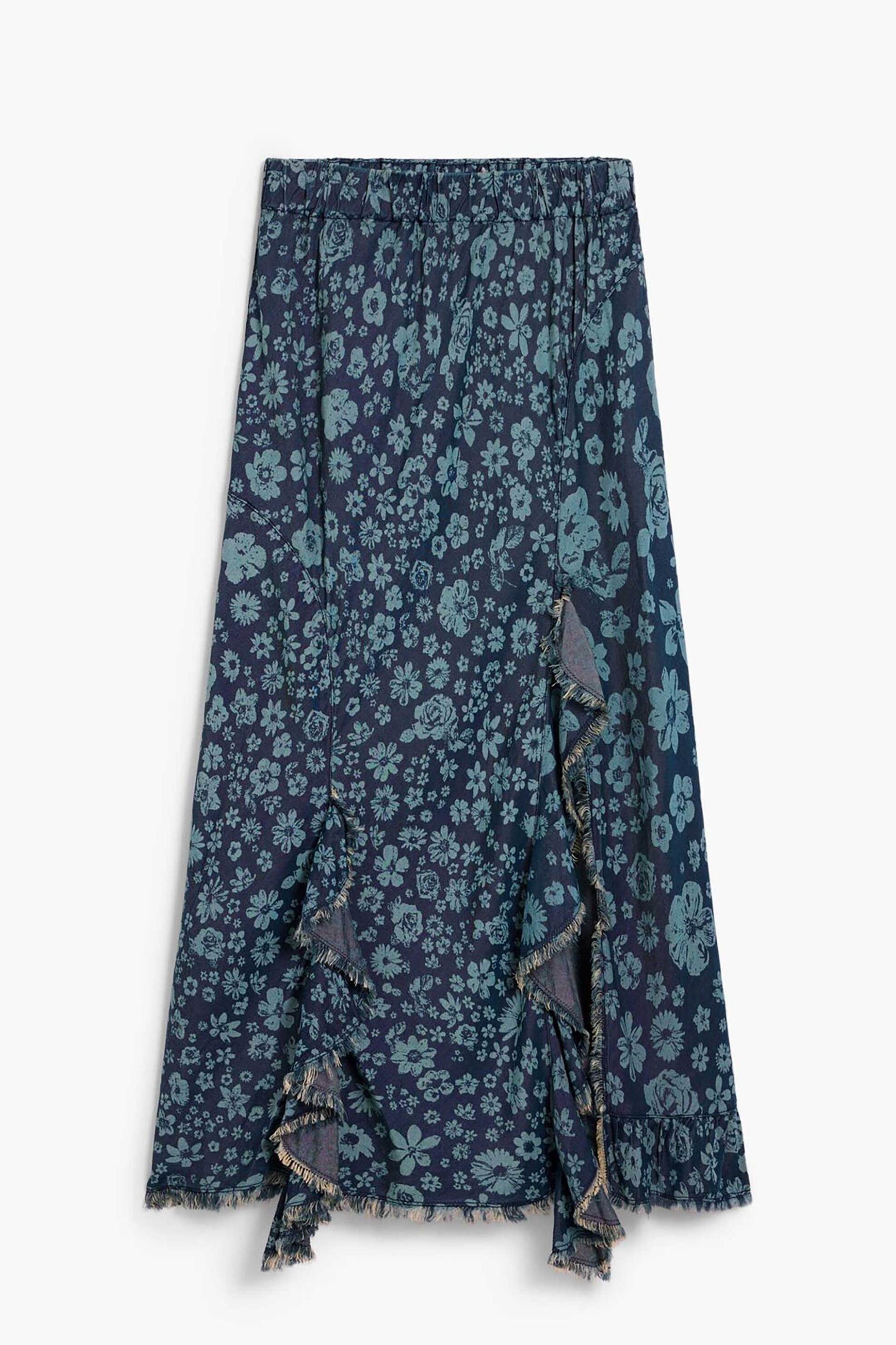 Desigual Γυναικεία Midi Φούστα Denim με Floral Print Anem - 26Swfw04 Blue