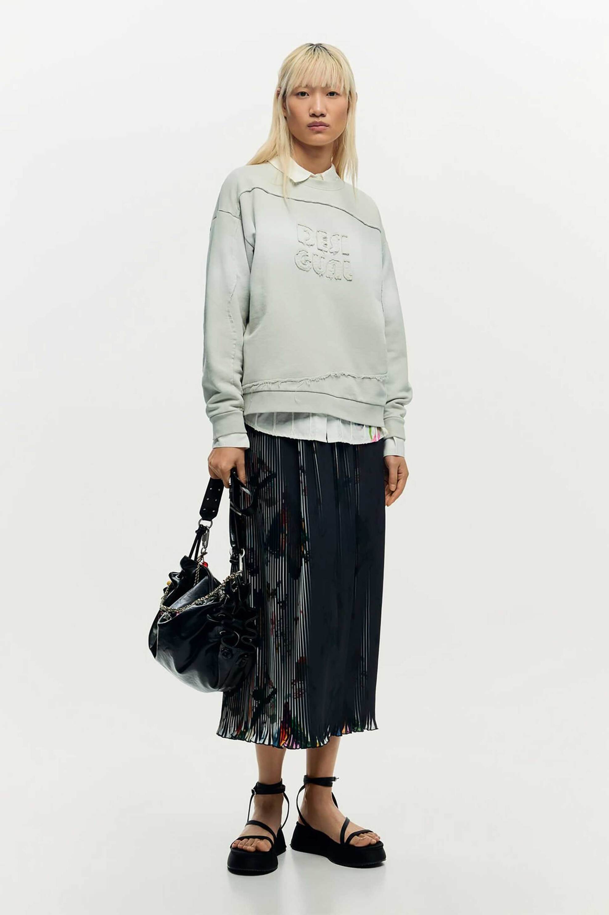 Desigual γυναικεία midi φούστα με arty print "Plis" - 26SWFW14 Μαύρο