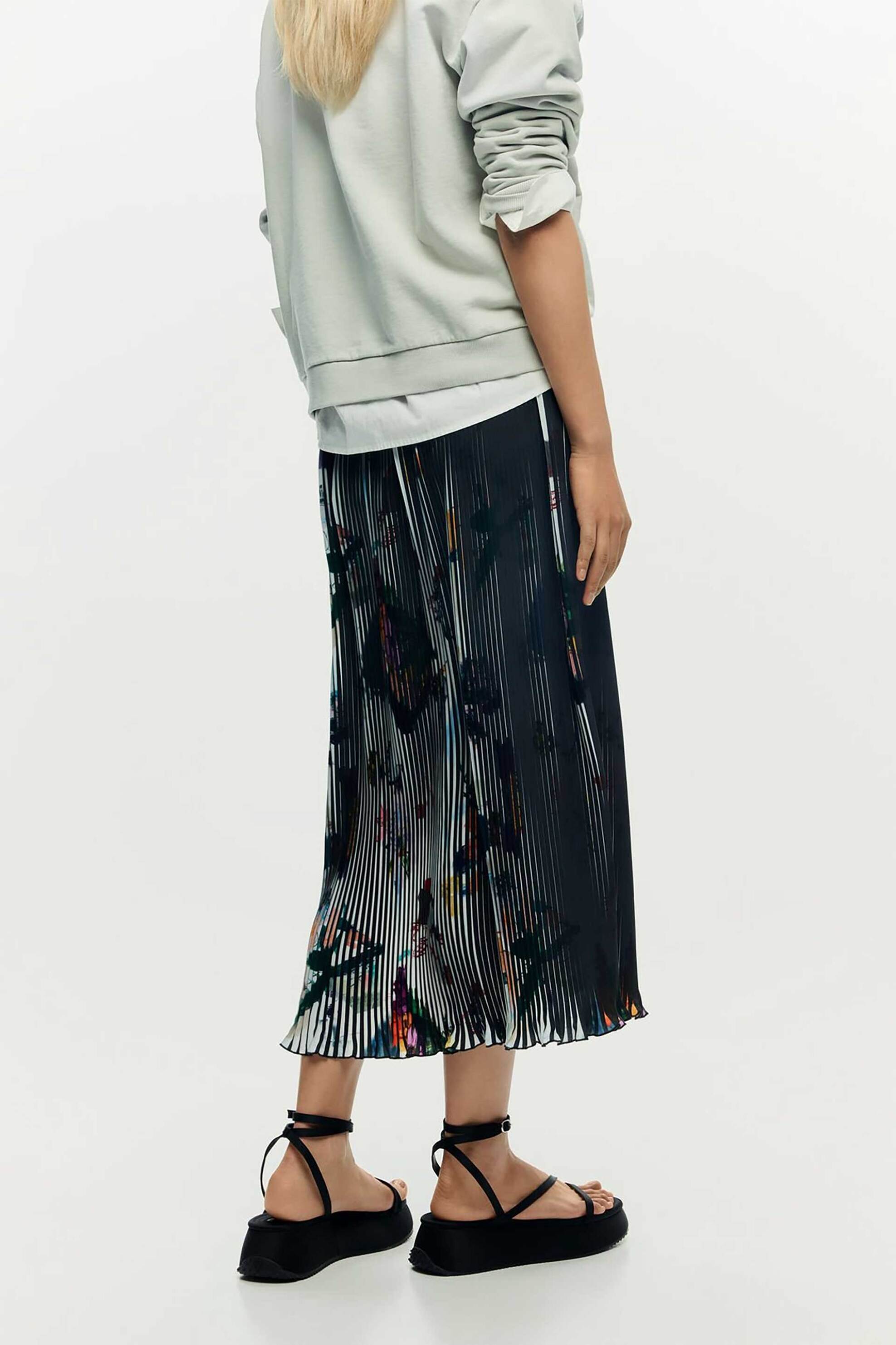 DESIGUAL Desigual γυναικεία midi φούστα με arty print "Plis" - 26SWFW14 Μαύρο - 3
