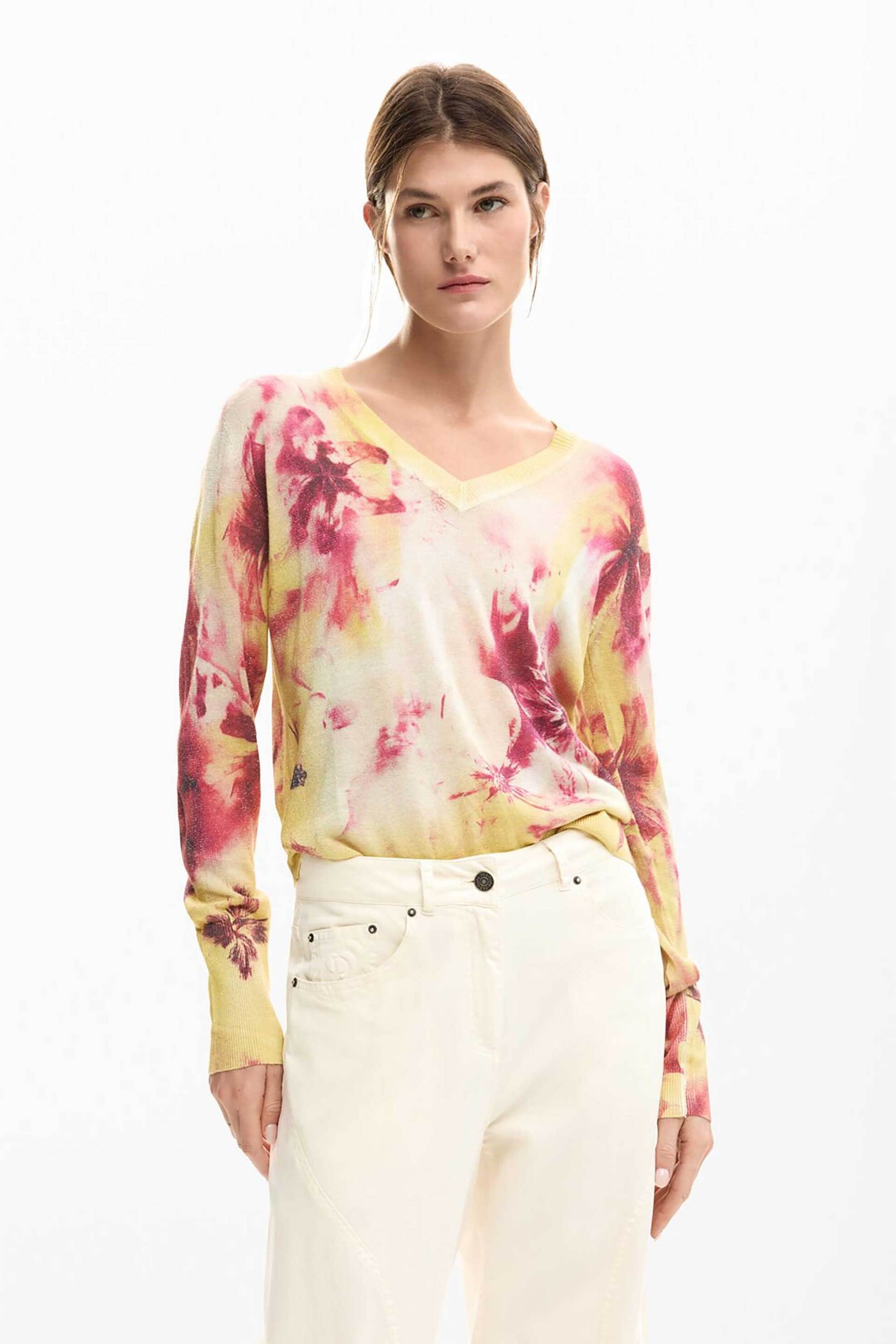 Desigual γυναικεία μπλούζα με floral print Regular Fit "Minsk" - 26SWJF07 Ροζ