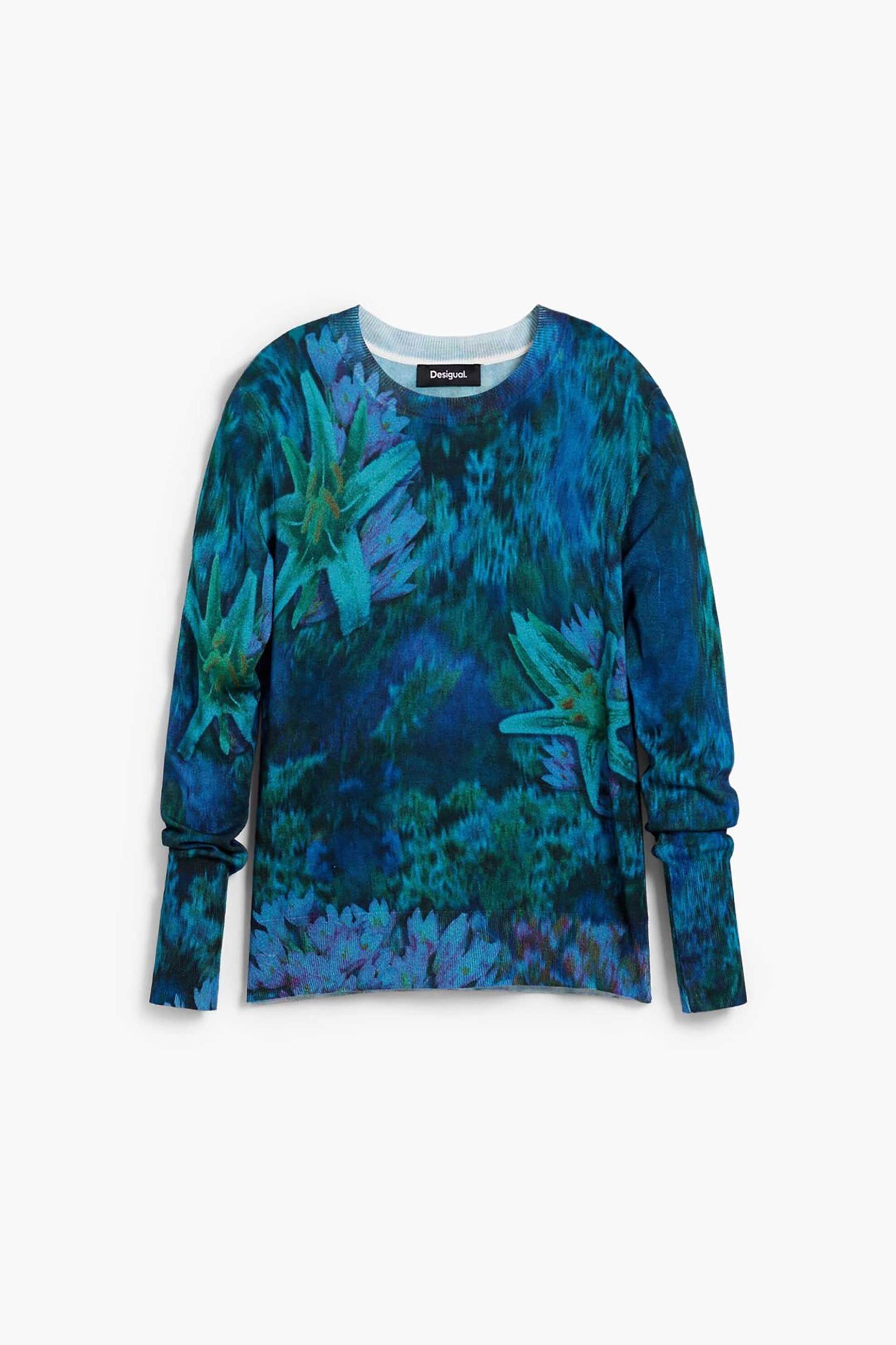 Desigual Γυναικείo Λεπτό Πουλόβερ με Floral Print Regular Fit Suecia - 26Swjf36 Κυπαρισσί