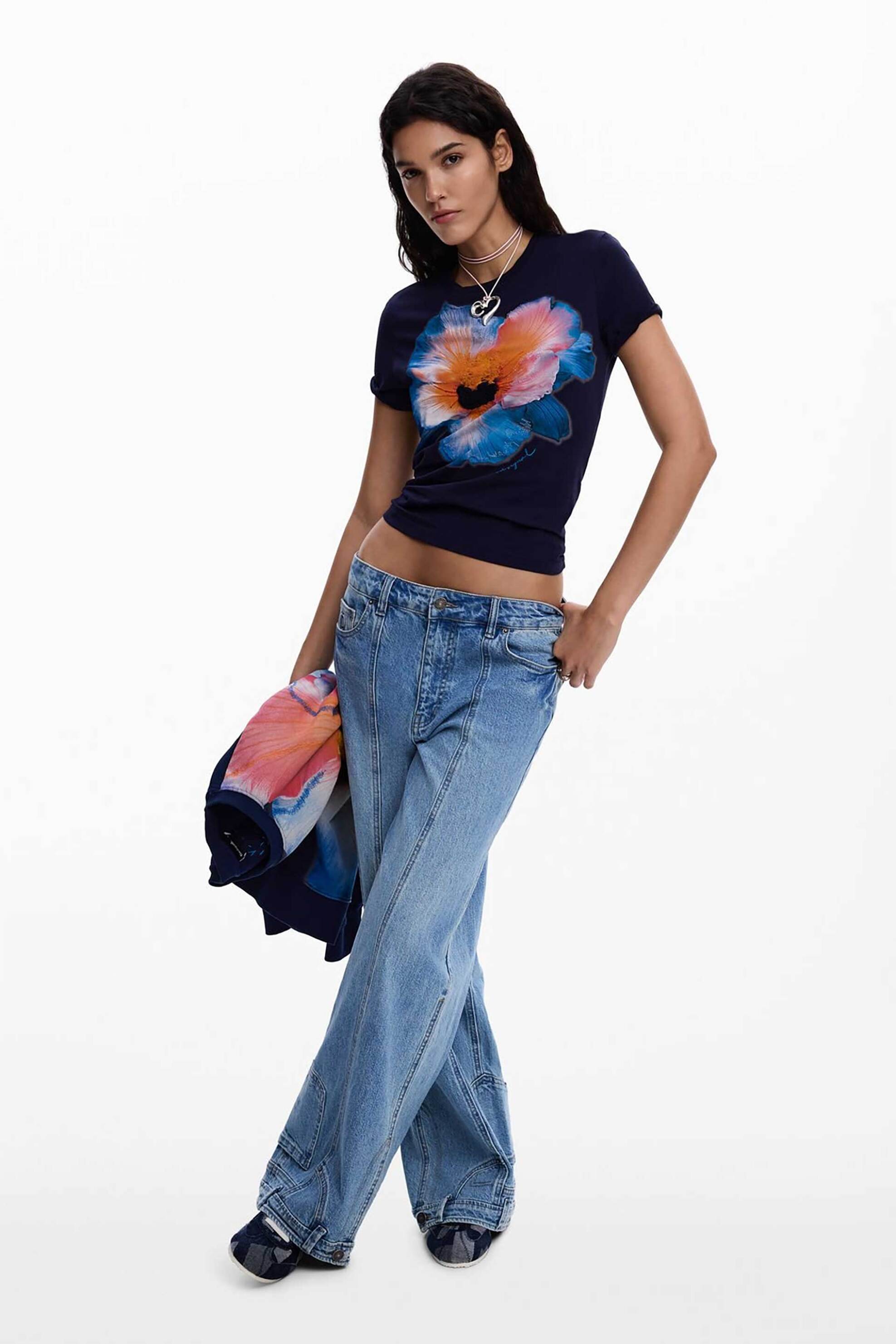 Desigual γυναικείο T-shirt με floral print Slim Fit "Estocolmo" - 26SWTK03 Μπλε Σκούρο φωτογραφία