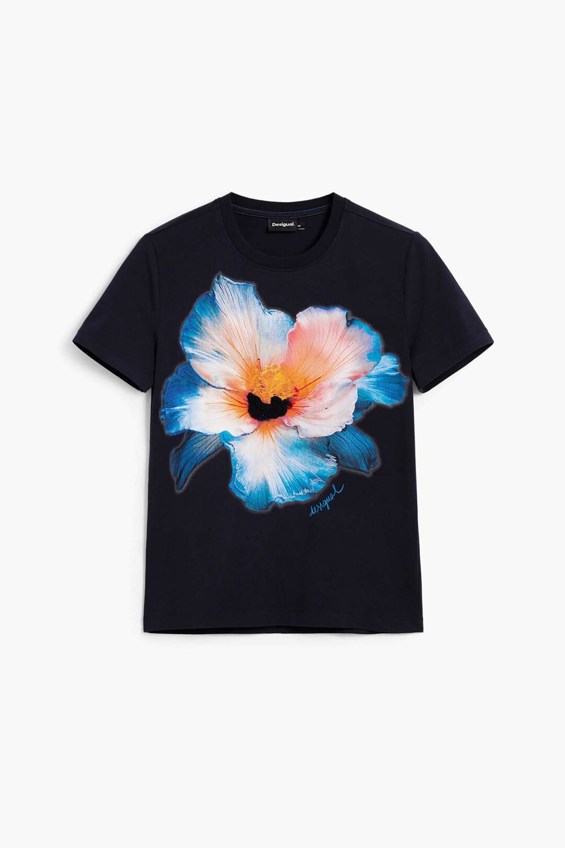 Desigual Γυναικείο T-Shirt με Floral Print Slim Fit Estocolmo - 26Swtk03 Μπλε Σκούρο
