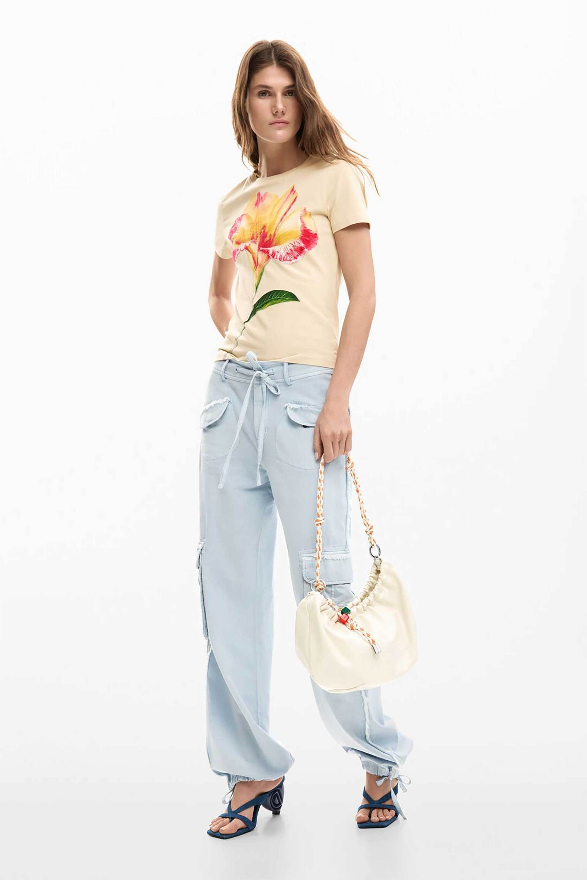 Desigual γυναικείο T-shirt με floral print Slim Fit 