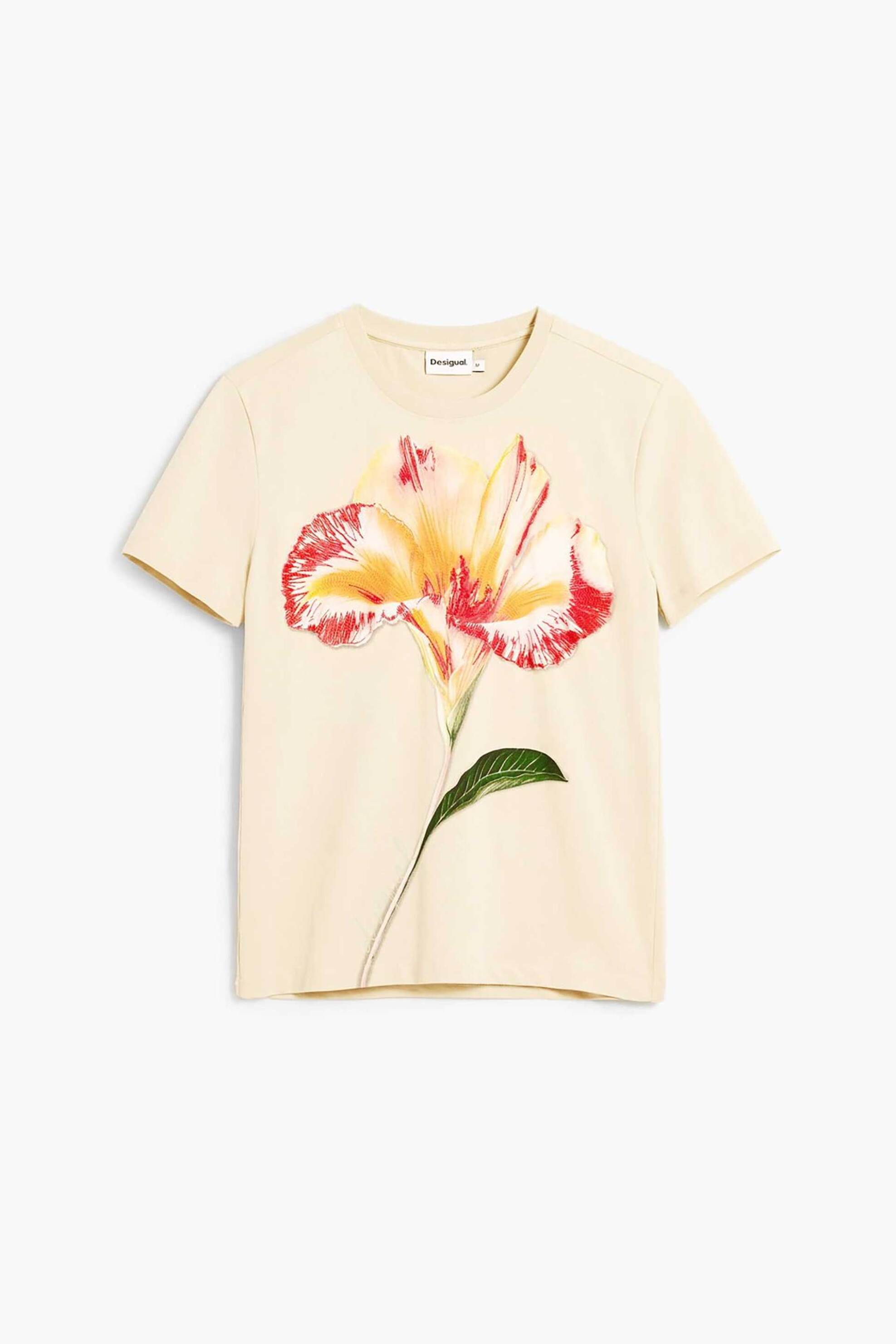 Desigual Γυναικείο T-Shirt με Floral Print Slim Fit Estocolmo - 26Swtk03 Λευκό