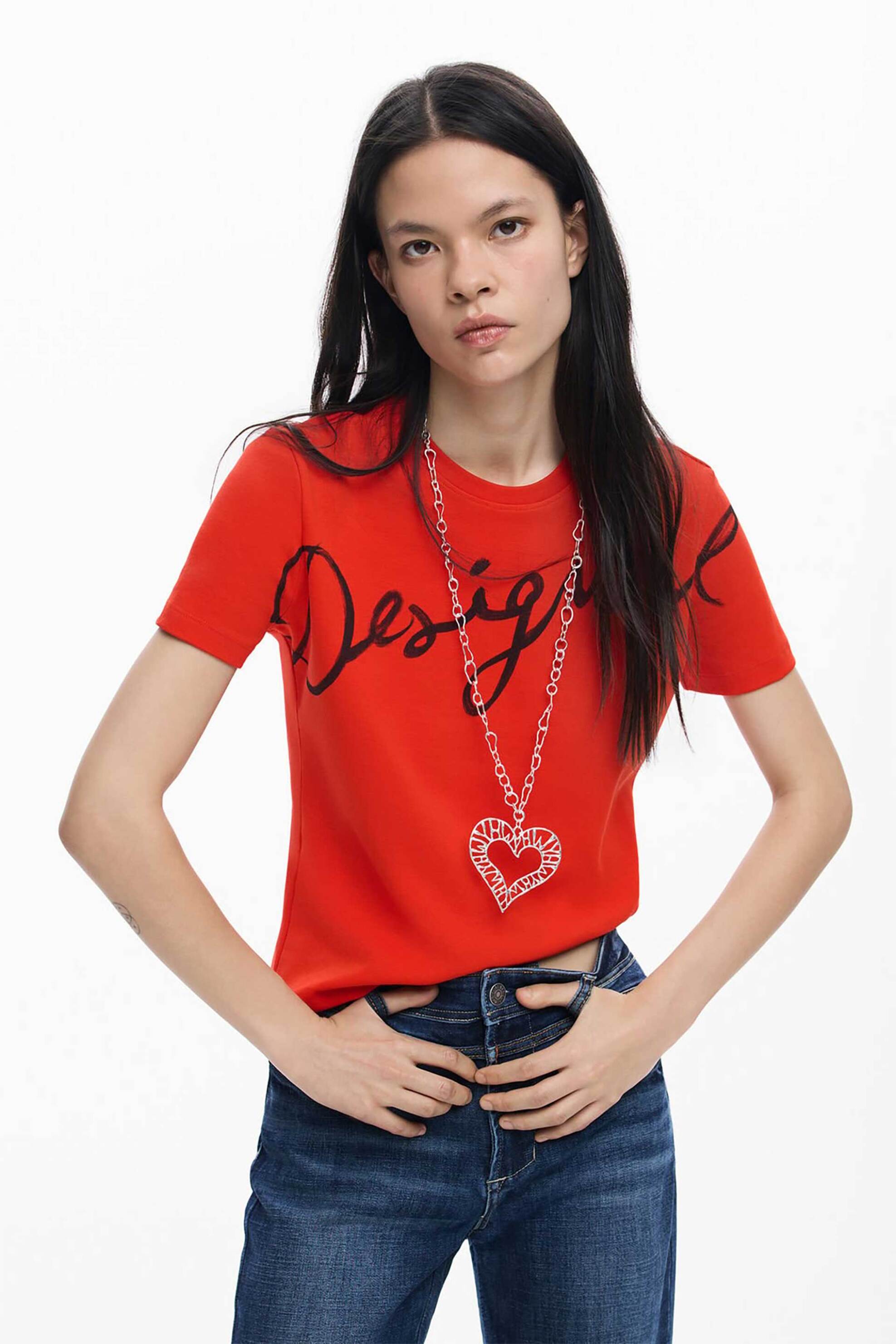 Desigual γυναικείo T-shirt με λογότυπο Regular Fit "Florencia" - 26SWTK07 Κόκκινο