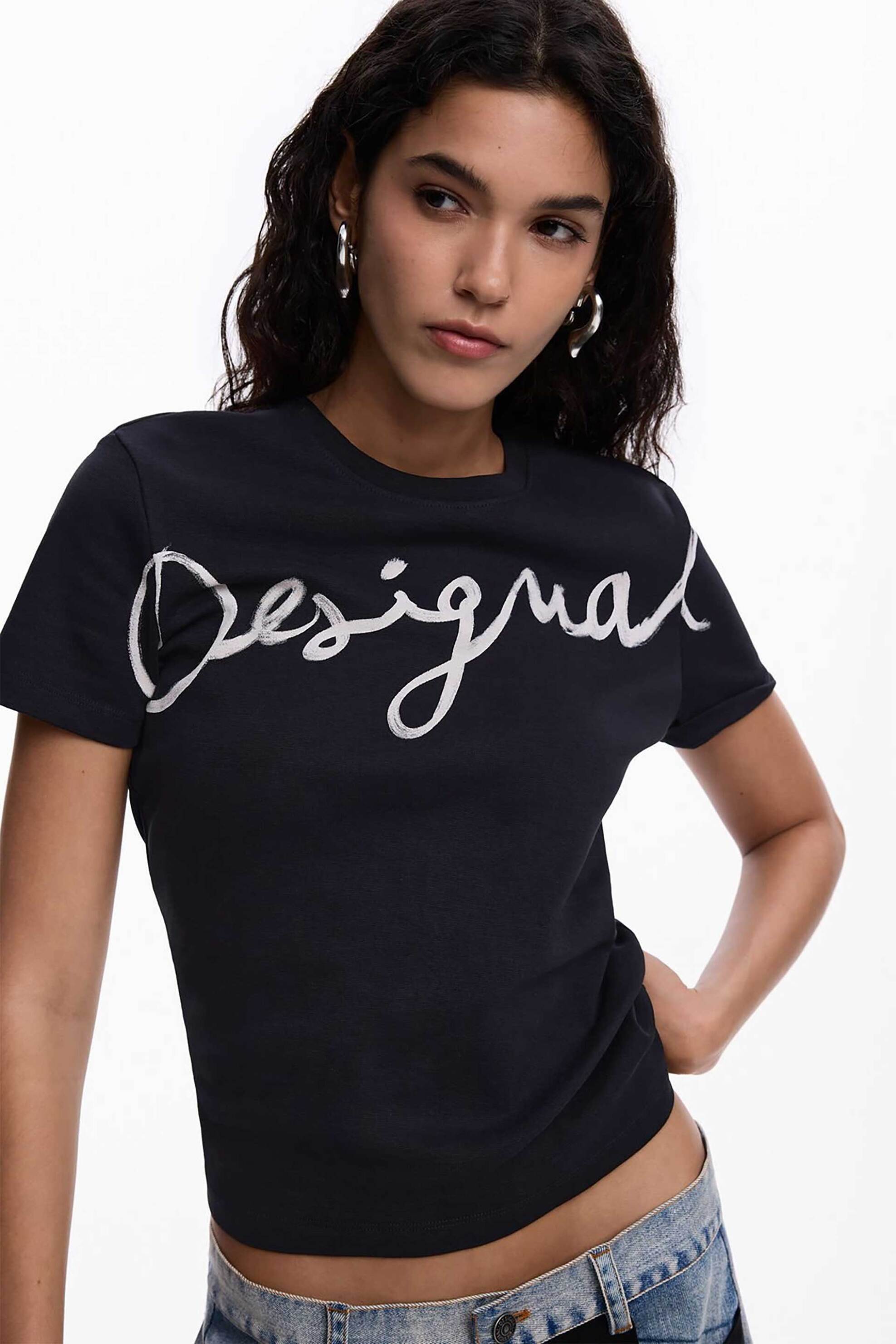 Desigual γυναικείo T-shirt με λογότυπο Regular Fit "Florencia" - 26SWTK07 Μαύρο