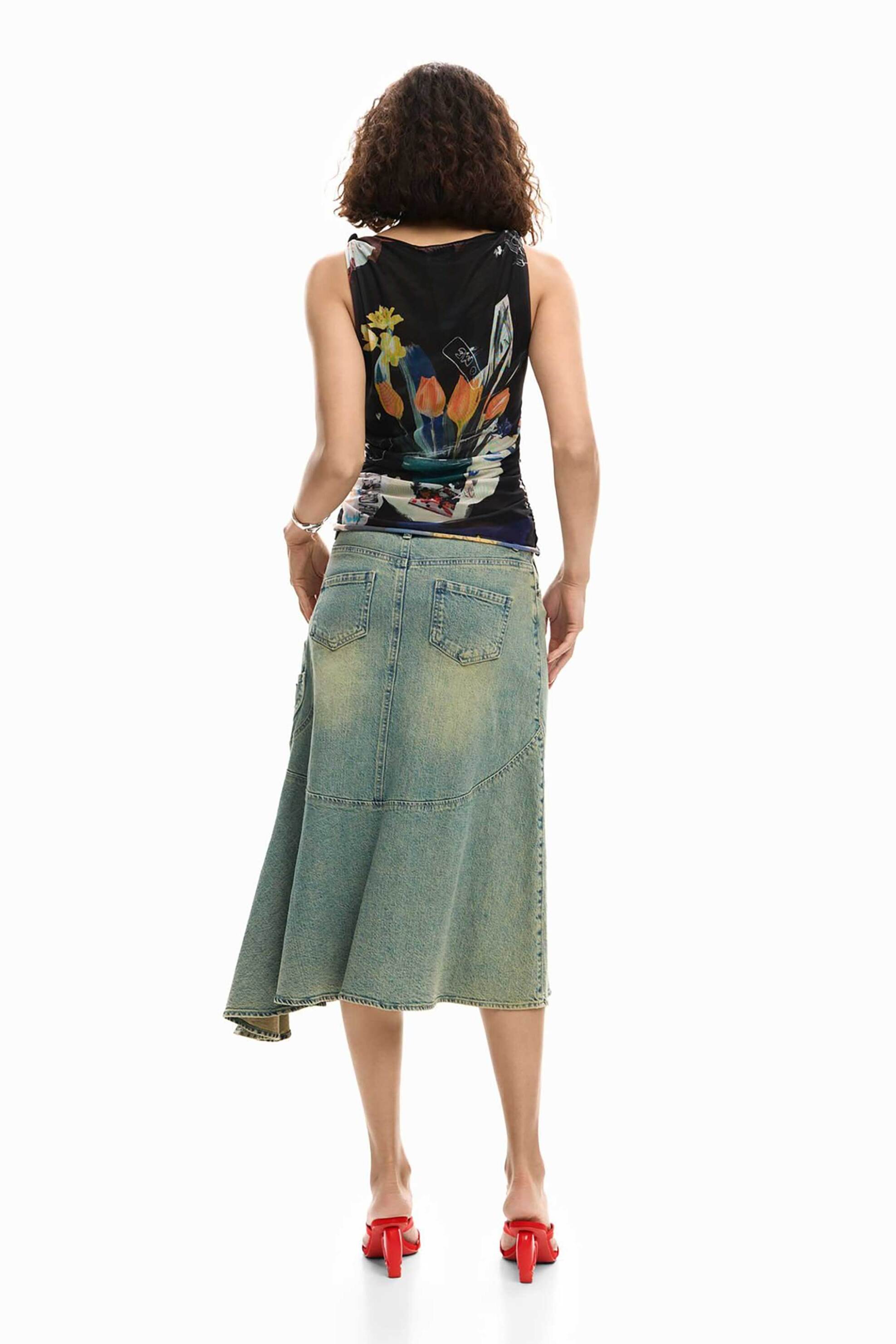 DESIGUAL Desigual γυναικείο τοπ αμάνικο με all-over tropical print "Bruselas" - 26SWTK14 Μαύρο - 3