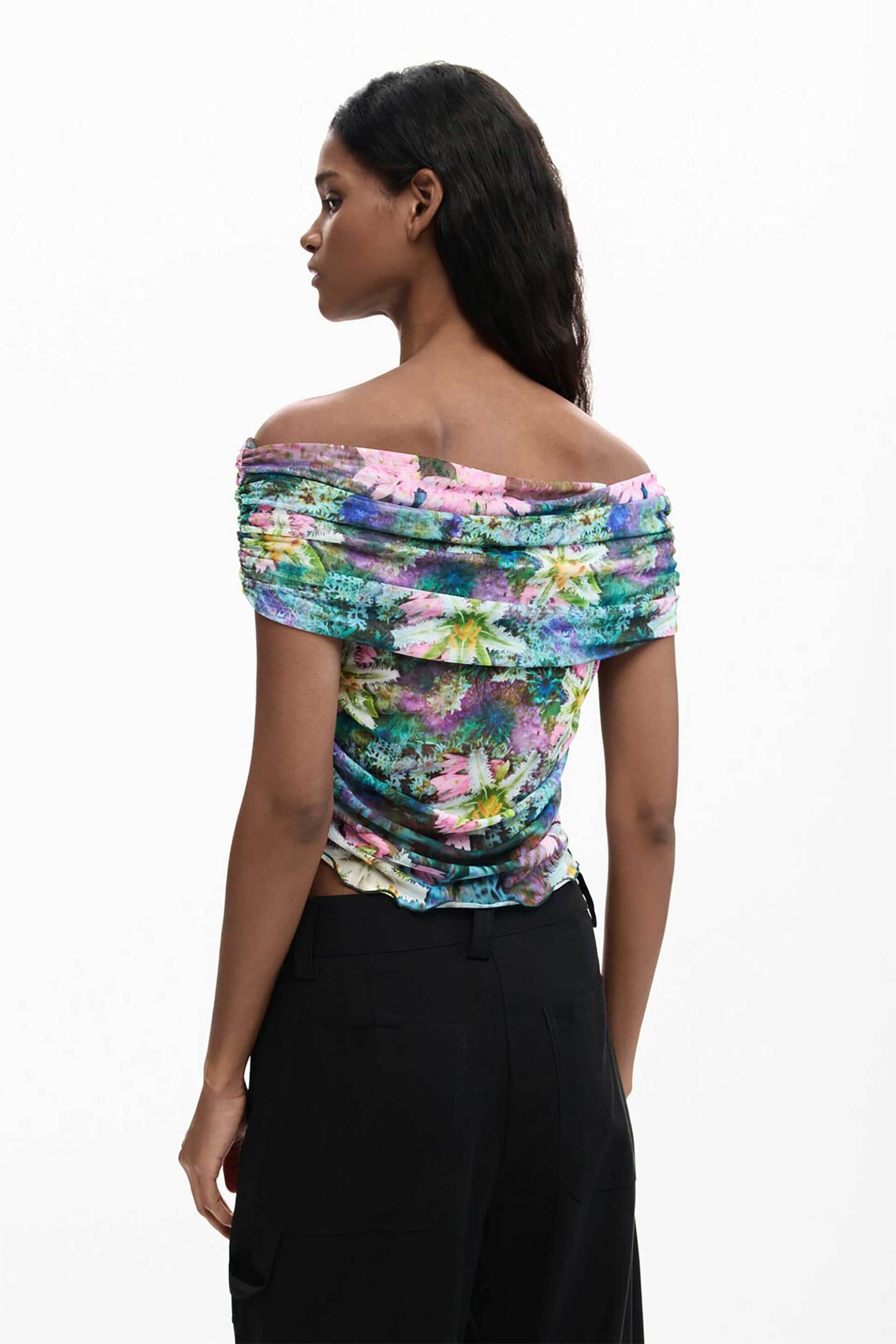 DESIGUAL Desigual γυναικεία μπλούζα με carmen λαιμόκοψη και floral print Slim Fit "Munich" - 26SWTK22 Κυπαρισσί - 3