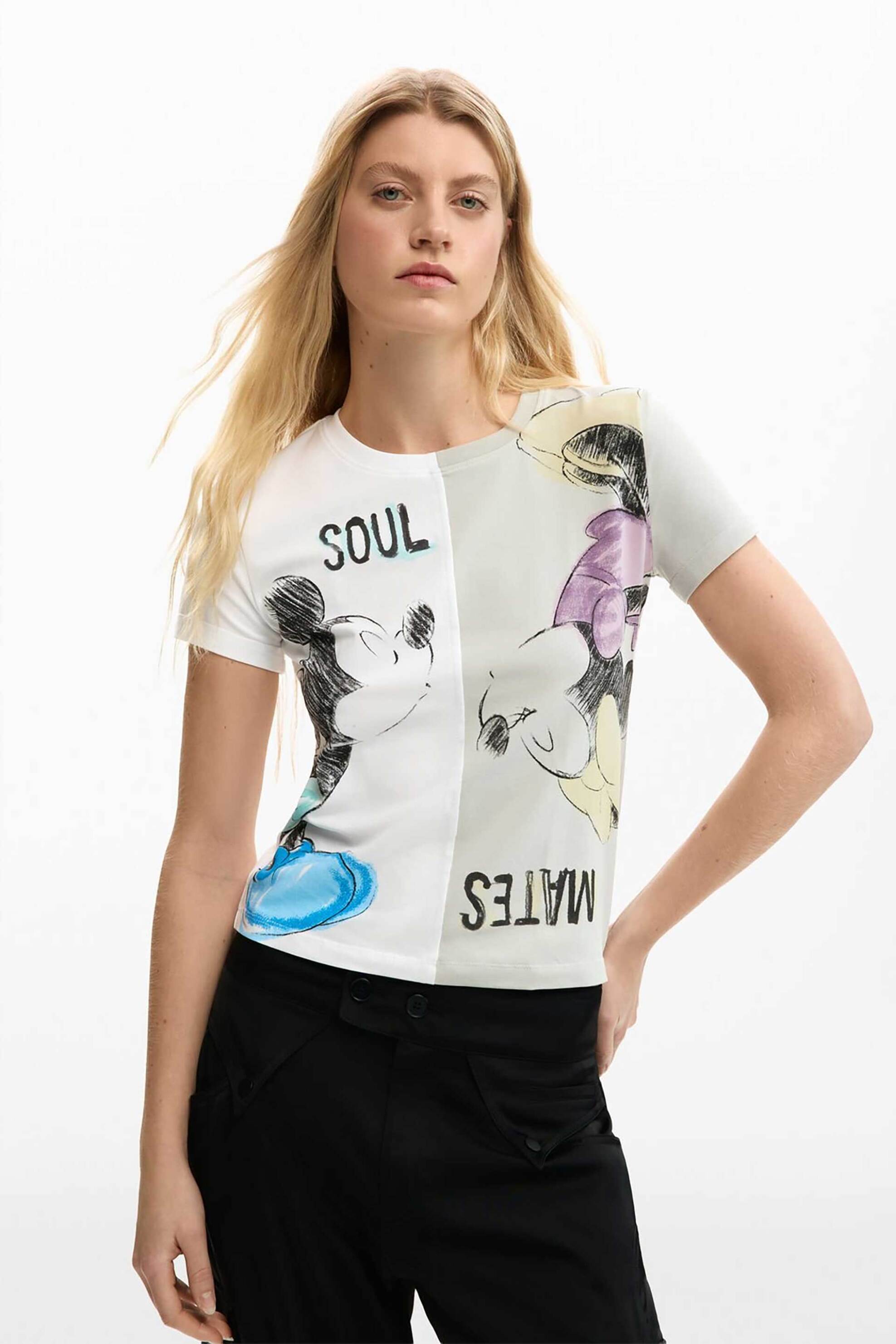 Desigual γυναικείο T-shirt με print Regular Fit "Mickey Mouse™" - 26SWTK45 Λευκό