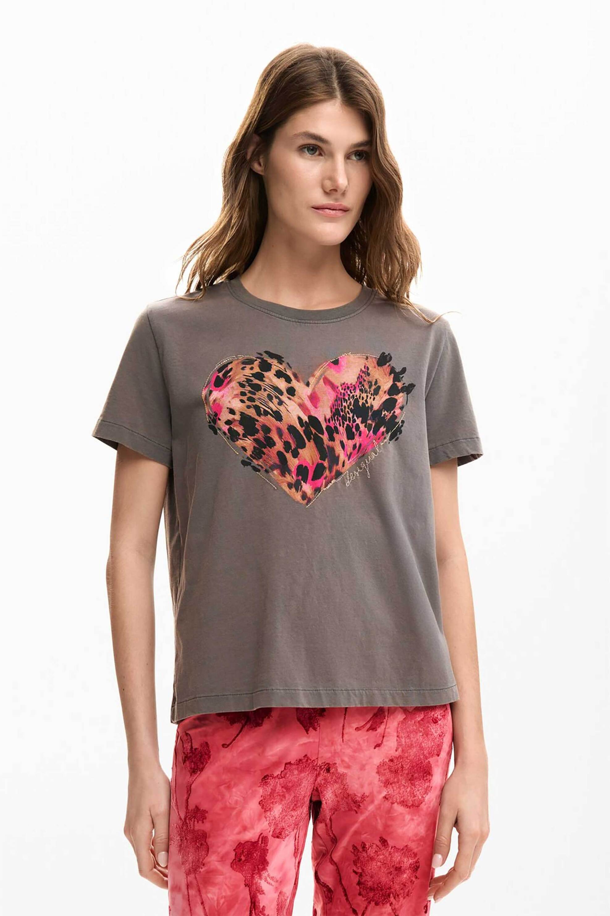 Desigual γυναικείο T-shirt με print Regular Fit "Tiger" - 26SWTK53 Γκρι
